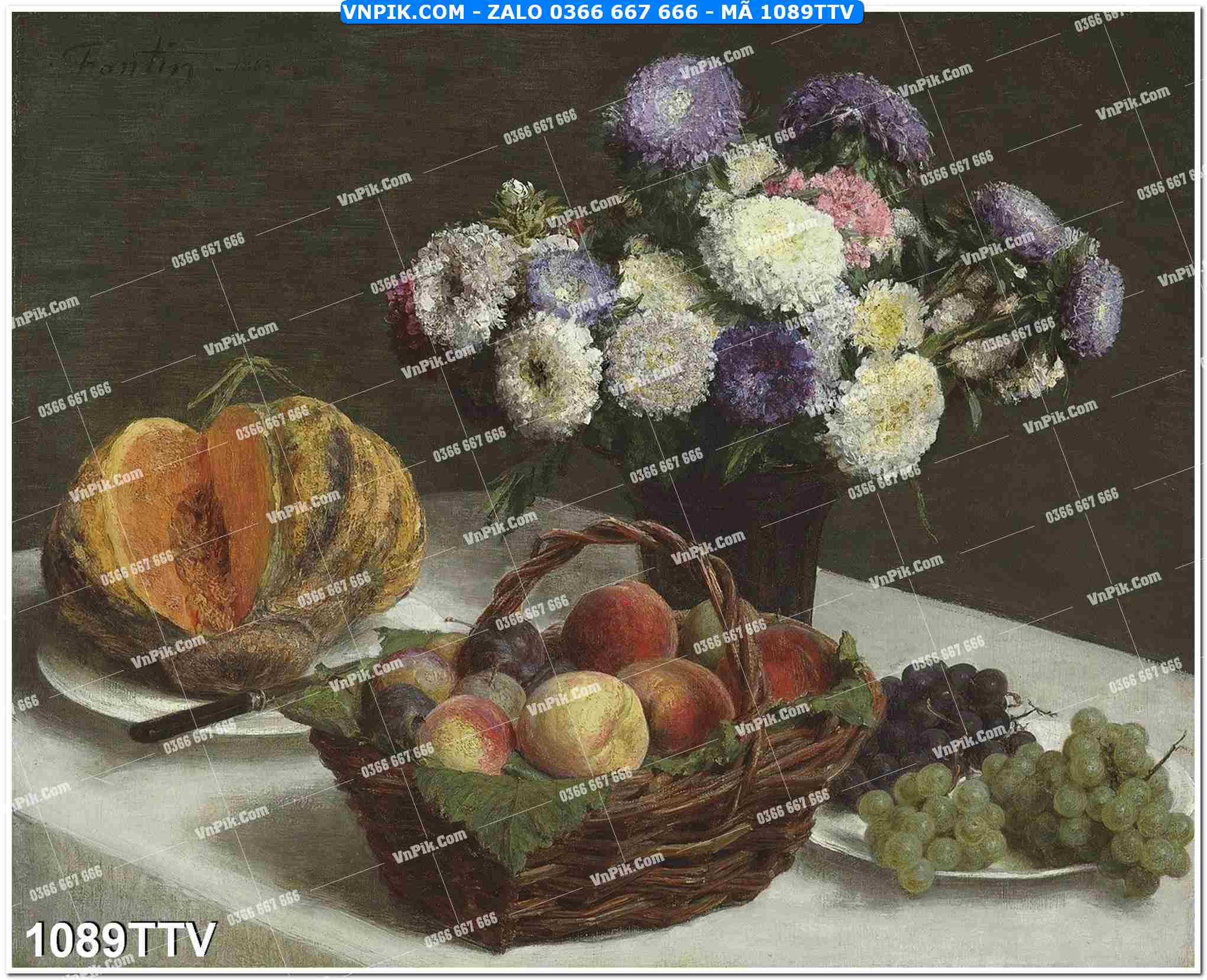 Tranh sơn dầu tĩnh vật hoa quả mã file 1089TTV