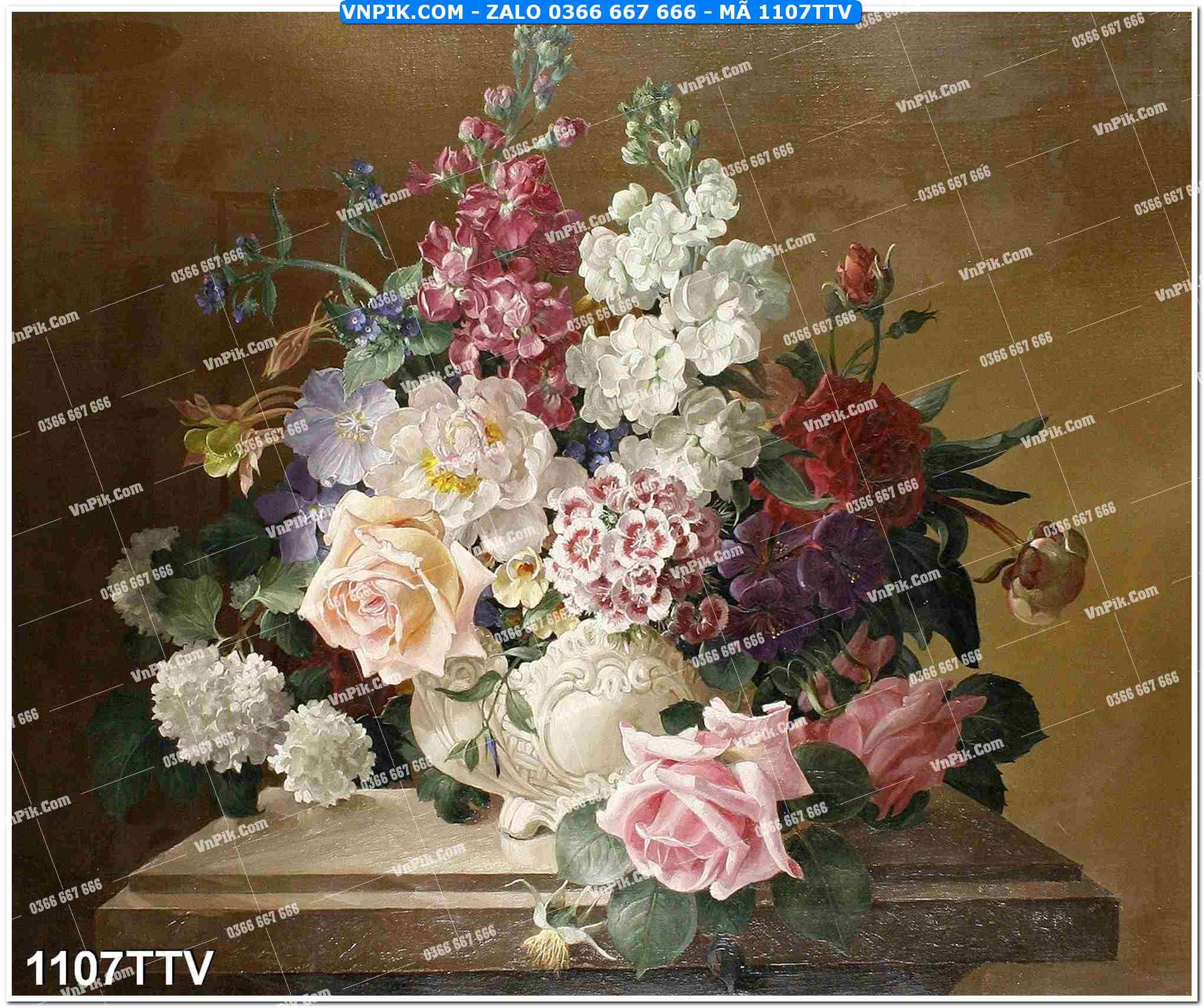 Tranh sơn dầu tĩnh vật hoa quả mã file 1107TTV