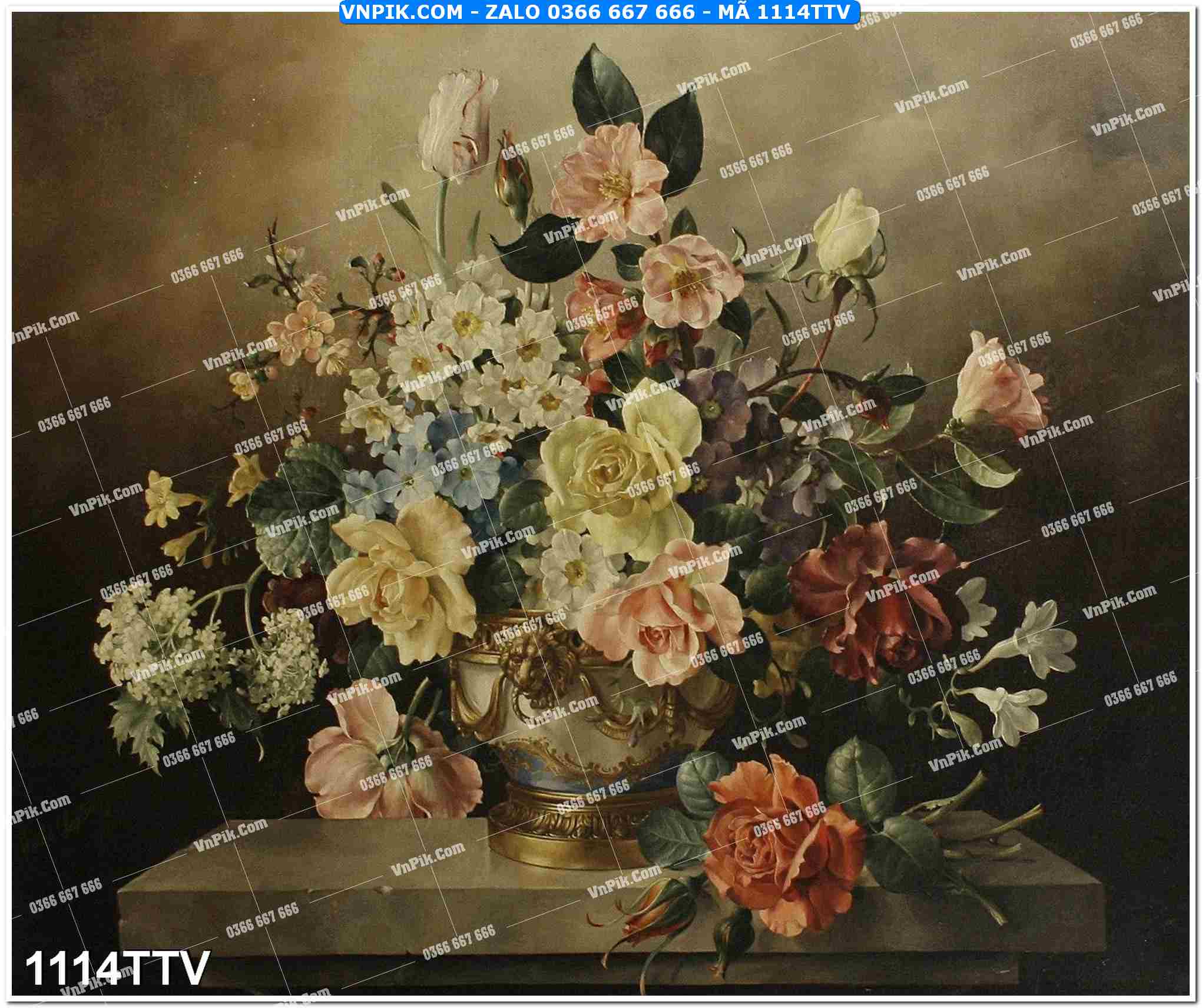 Tranh sơn dầu tĩnh vật hoa quả mã file 1114TTV