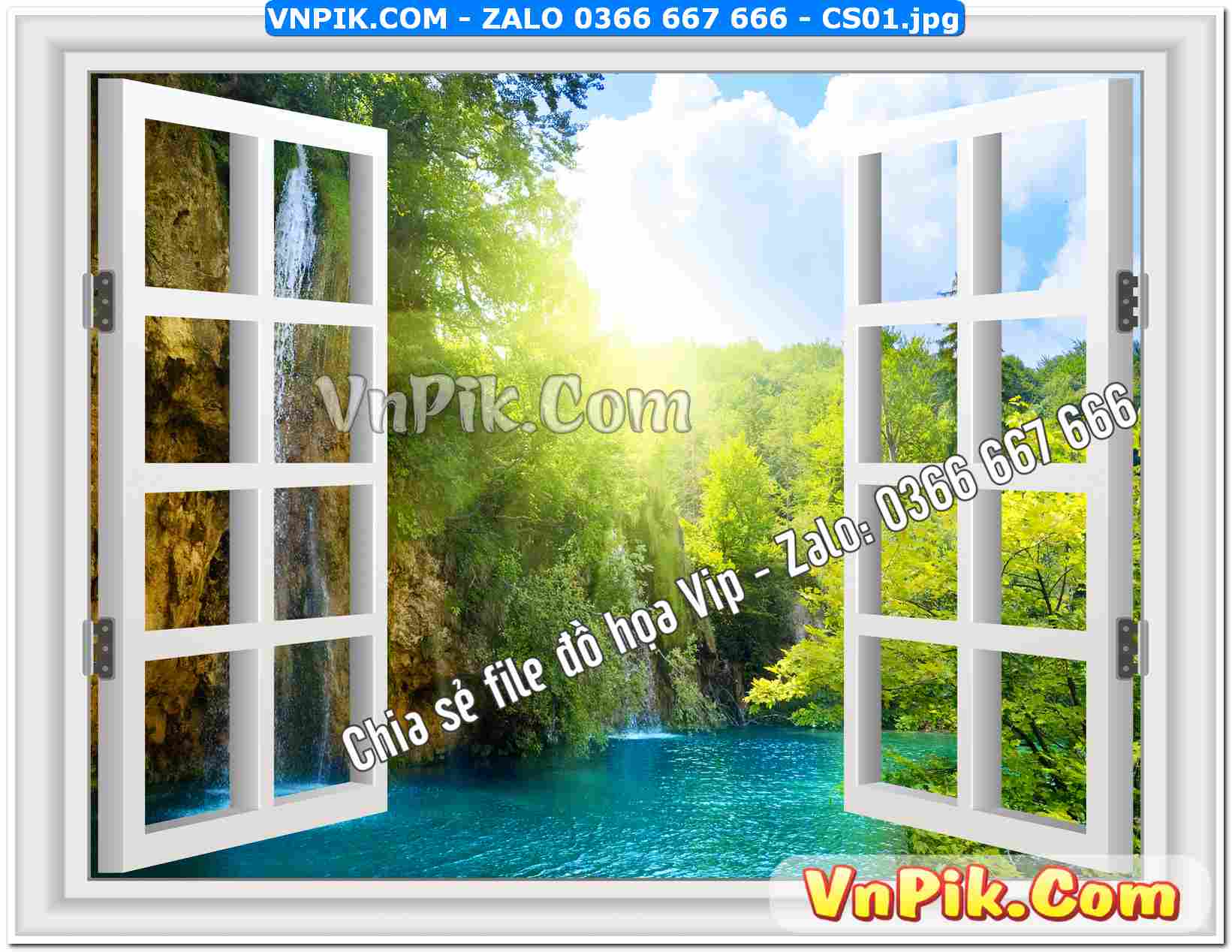 Mẫu tranh cửa sổ 3D tranh dán tường mã file CS01