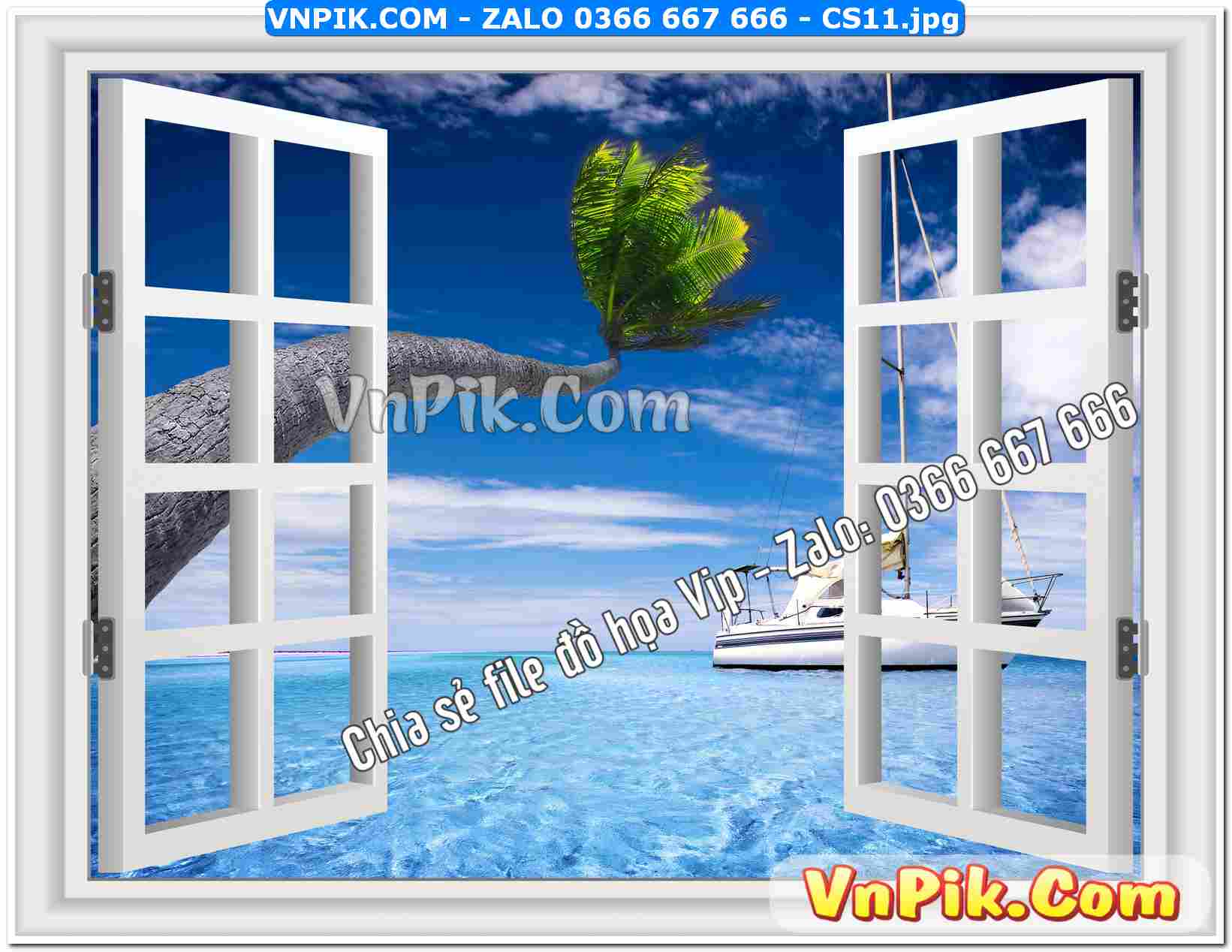 Mẫu tranh cửa sổ 3D tranh dán tường mã file CS11
