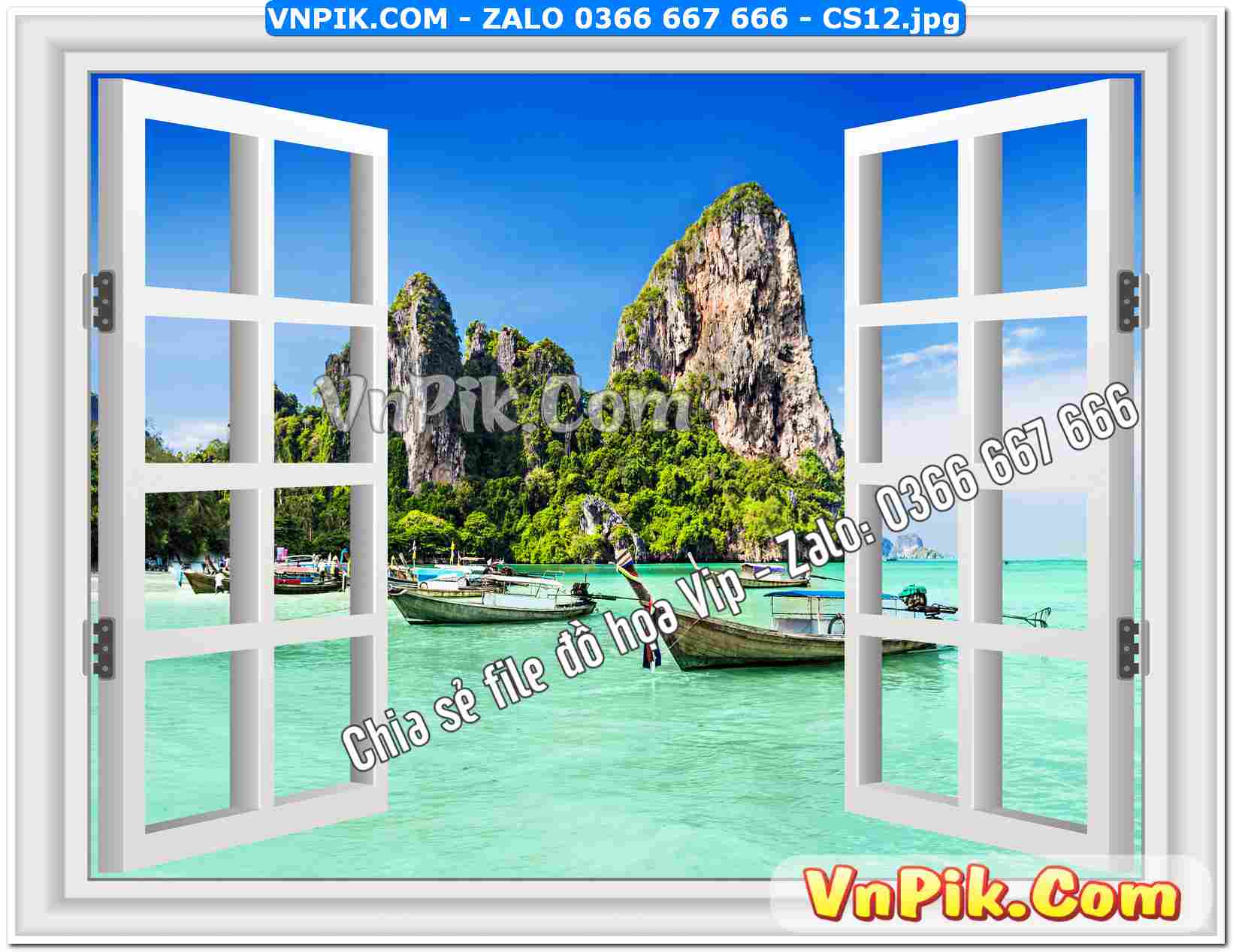 Mẫu tranh cửa sổ 3D tranh dán tường mã file CS12