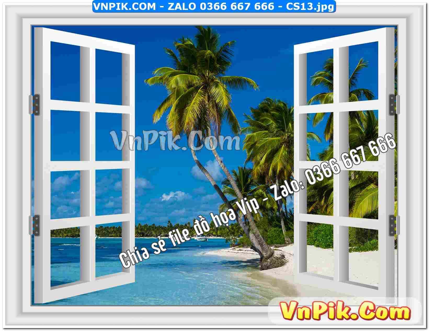 Mẫu tranh cửa sổ 3D tranh dán tường mã file CS13