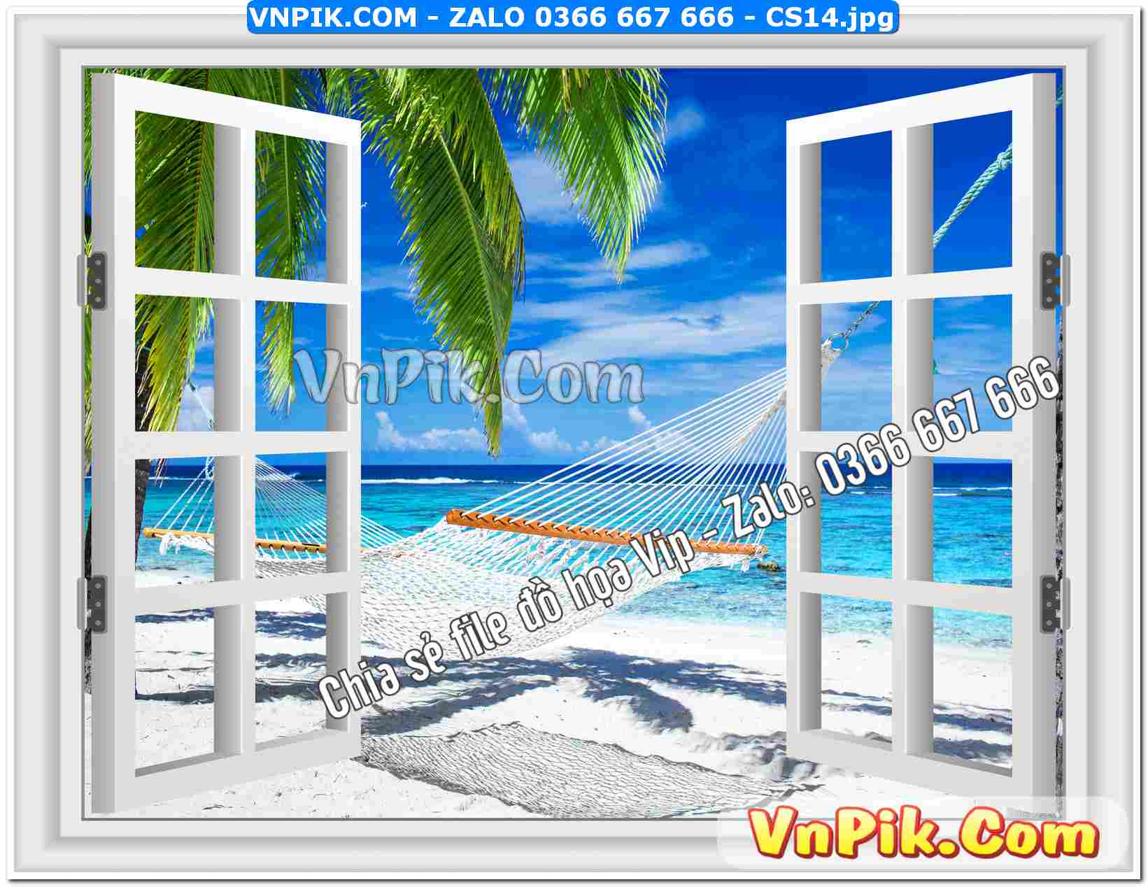 Mẫu tranh cửa sổ 3D tranh dán tường mã file CS14