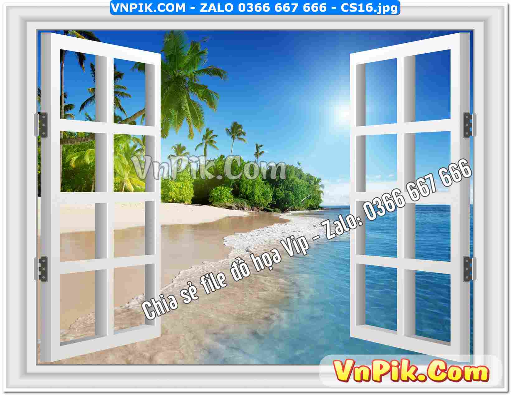 Mẫu tranh cửa sổ 3D tranh dán tường mã file CS16