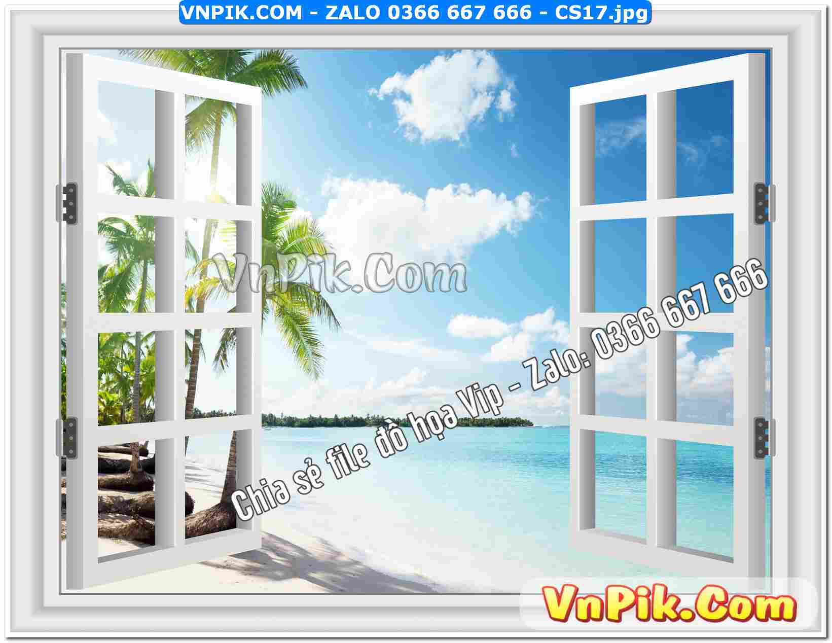 Mẫu tranh cửa sổ 3D tranh dán tường mã file CS17