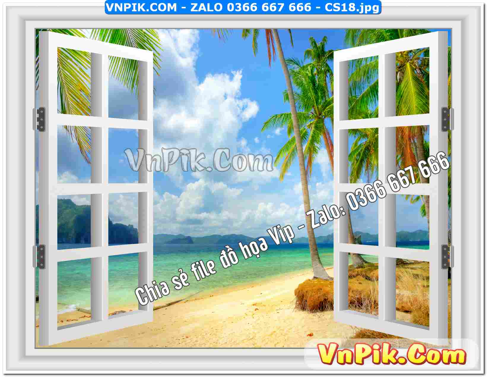 Mẫu tranh cửa sổ 3D tranh dán tường mã file CS18
