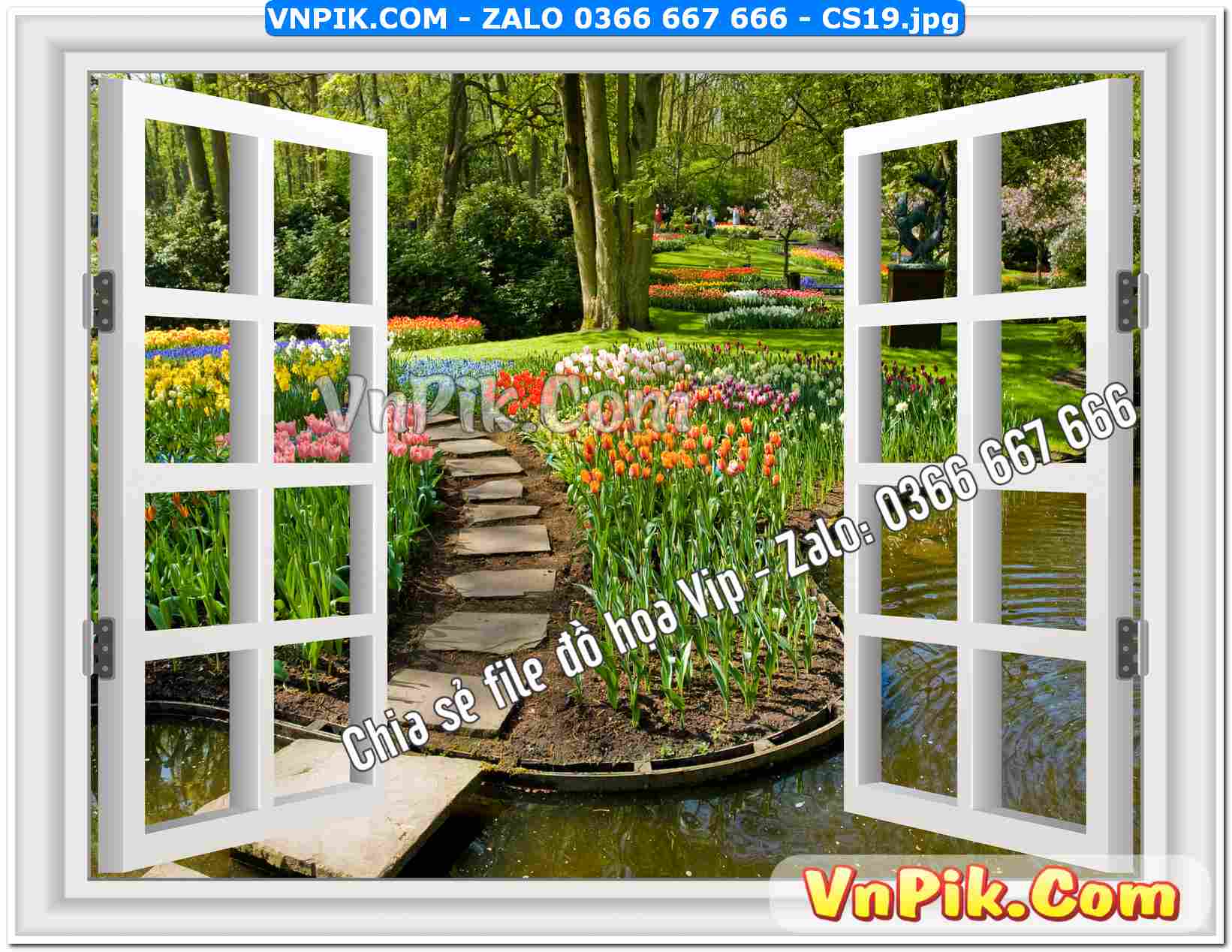Mẫu tranh cửa sổ 3D tranh dán tường mã file CS19