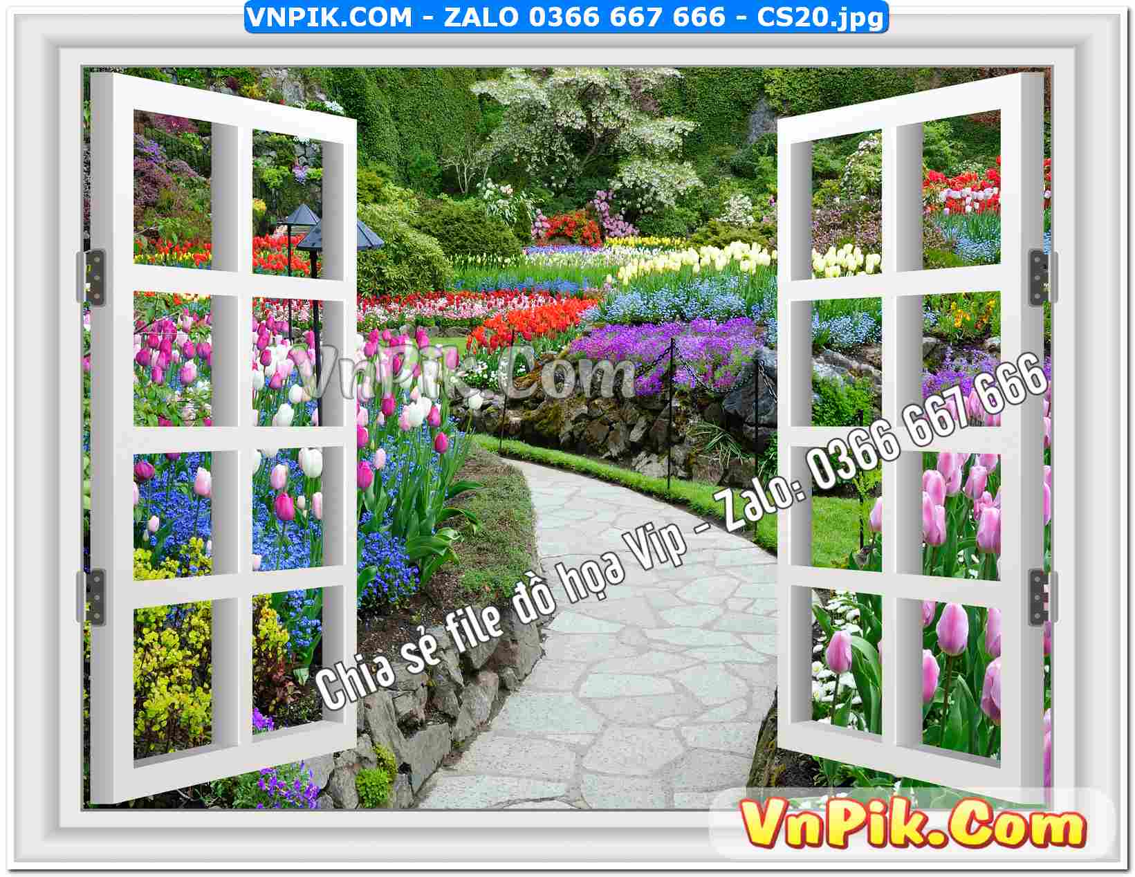 Mẫu tranh cửa sổ 3D tranh dán tường mã file CS20