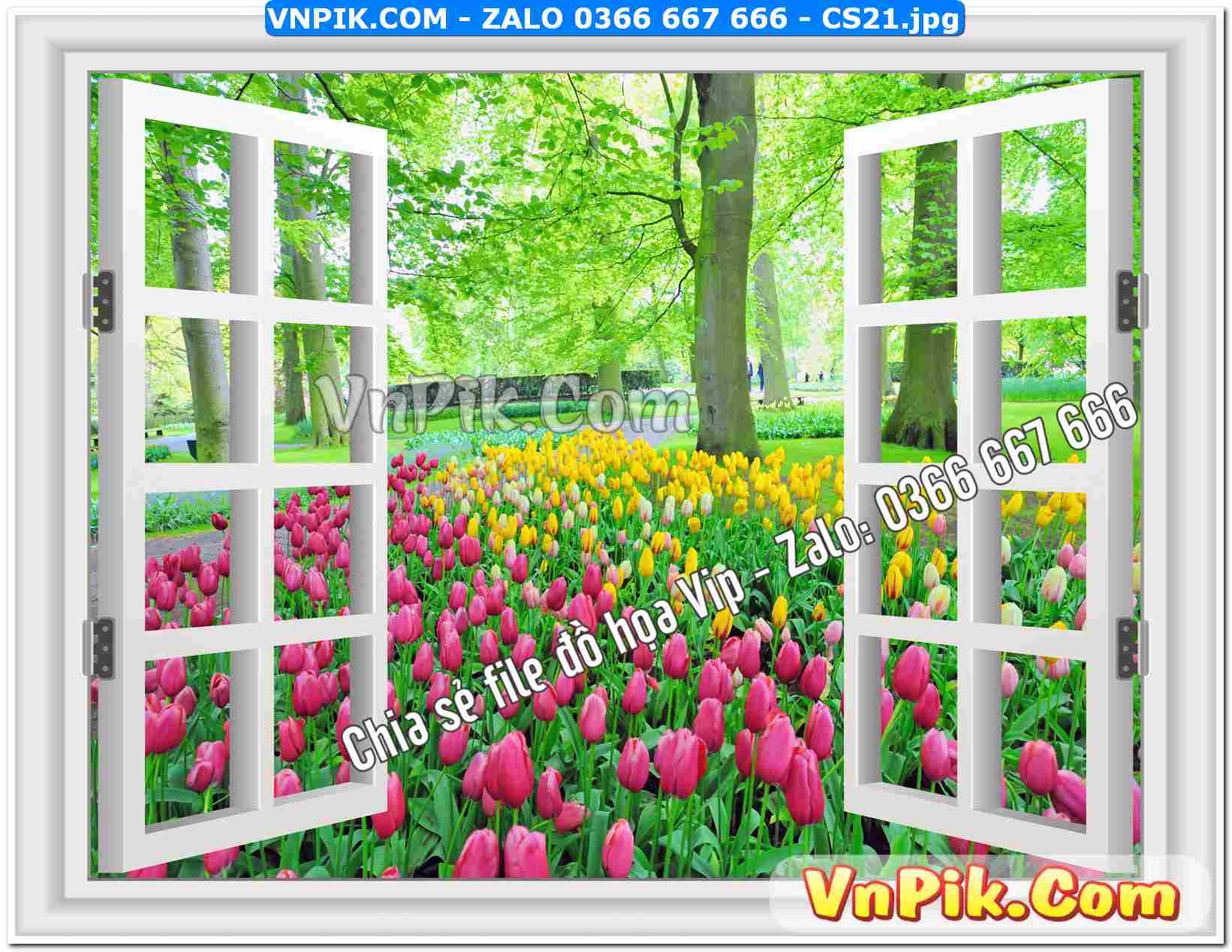 Mẫu tranh cửa sổ 3D tranh dán tường mã file CS21