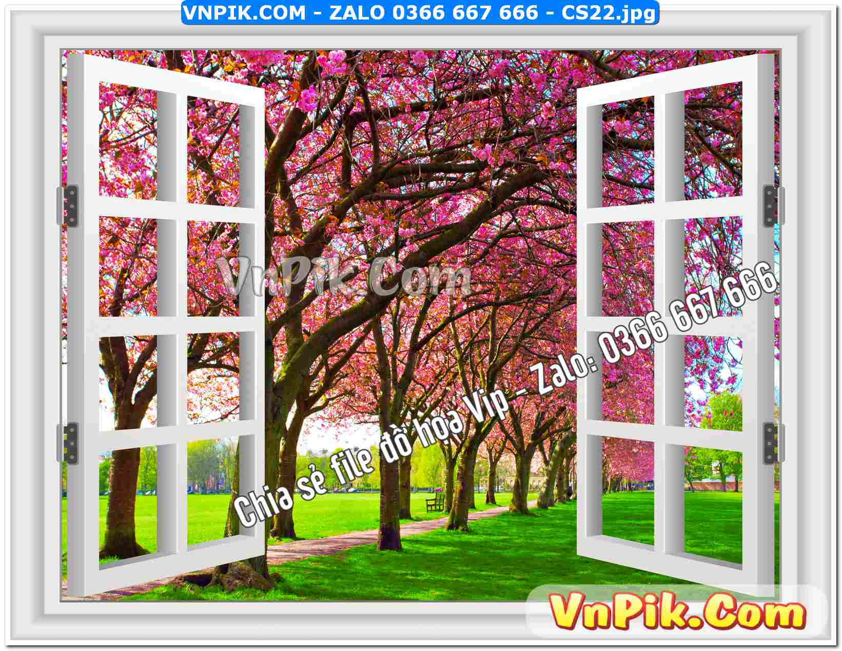 Mẫu tranh cửa sổ 3D tranh dán tường mã file CS22
