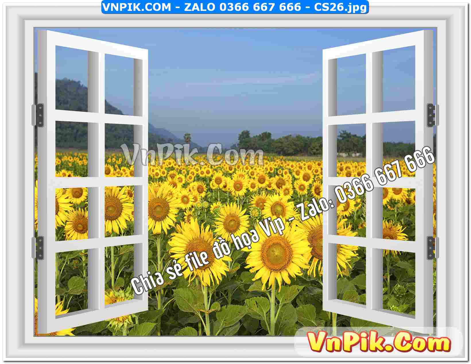 Mẫu tranh cửa sổ 3D tranh dán tường mã file CS26
