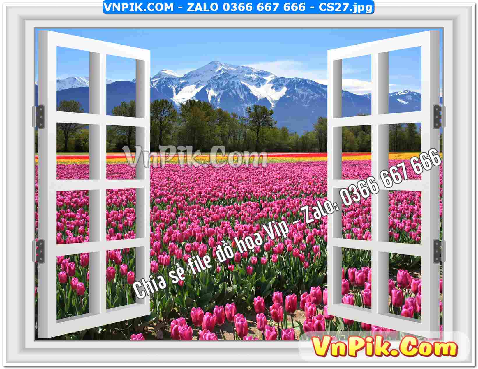 Mẫu tranh cửa sổ 3D tranh dán tường mã file CS27