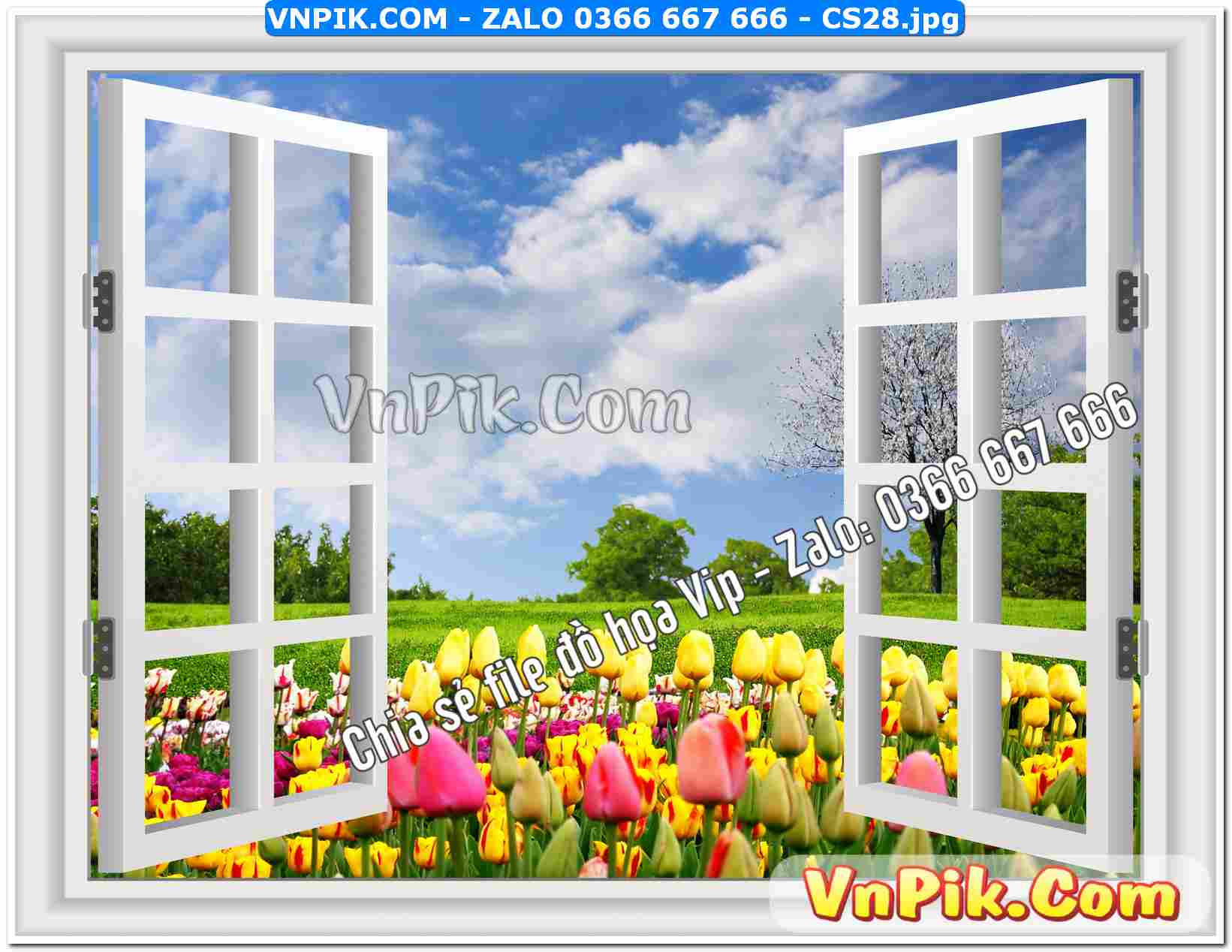 Mẫu tranh cửa sổ 3D tranh dán tường mã file CS28