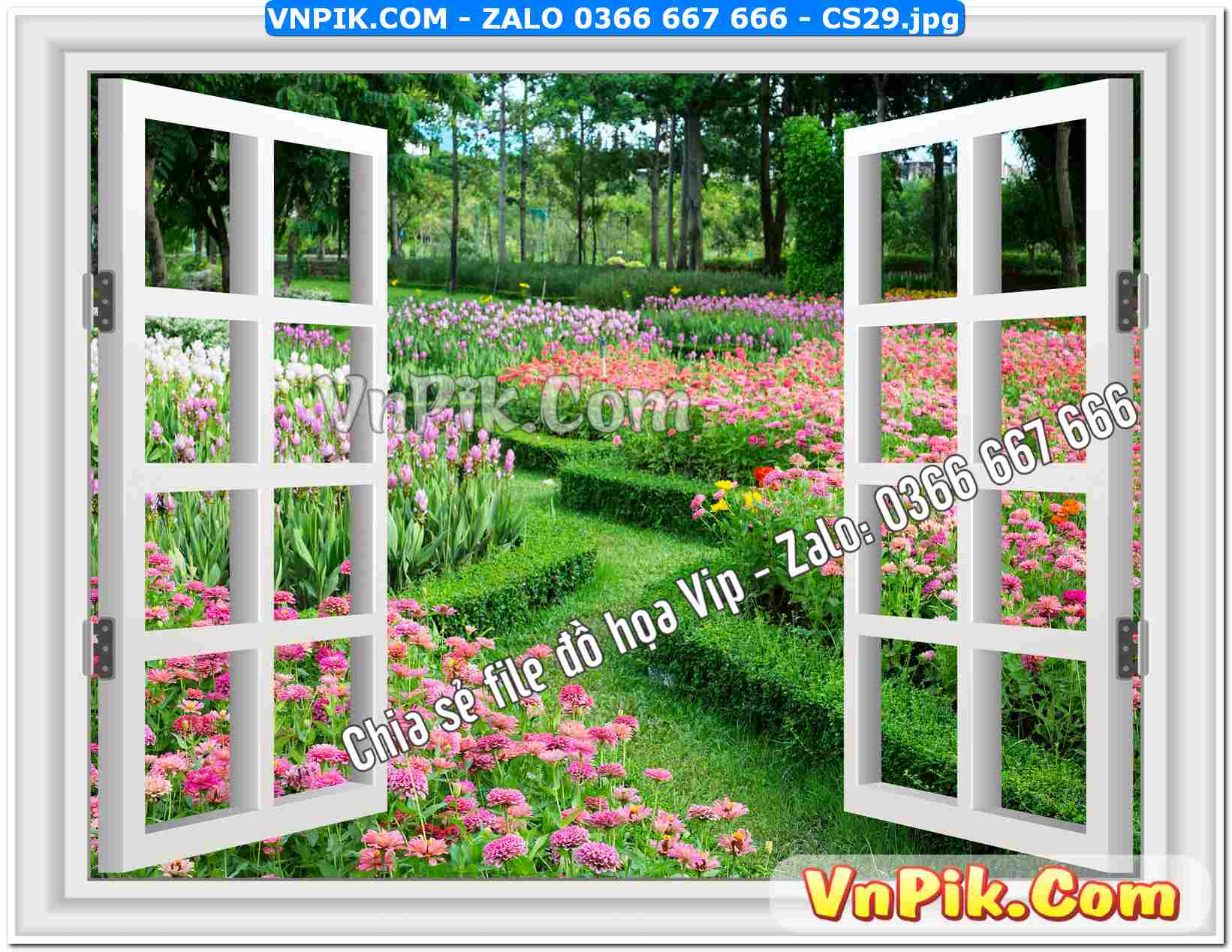Mẫu tranh cửa sổ 3D tranh dán tường mã file CS29