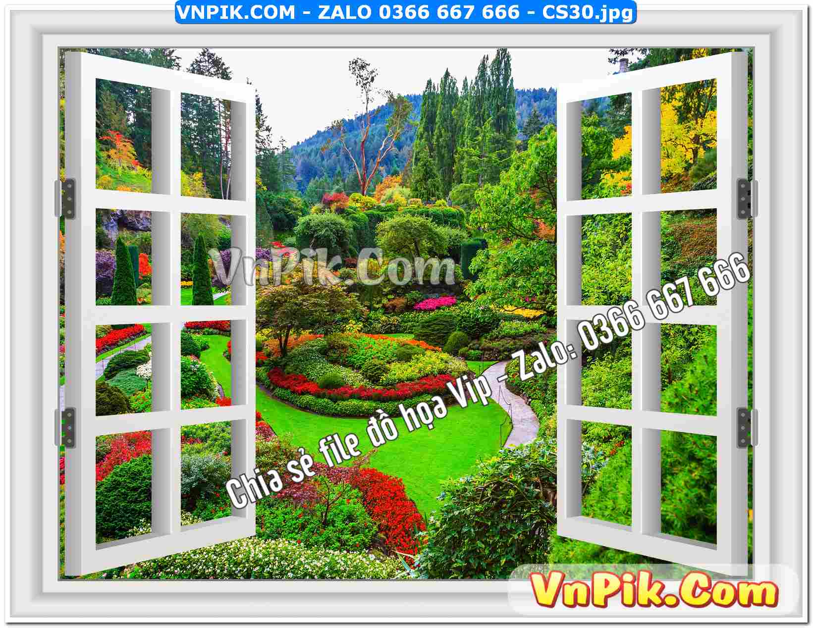 Mẫu tranh cửa sổ 3D tranh dán tường mã file CS30
