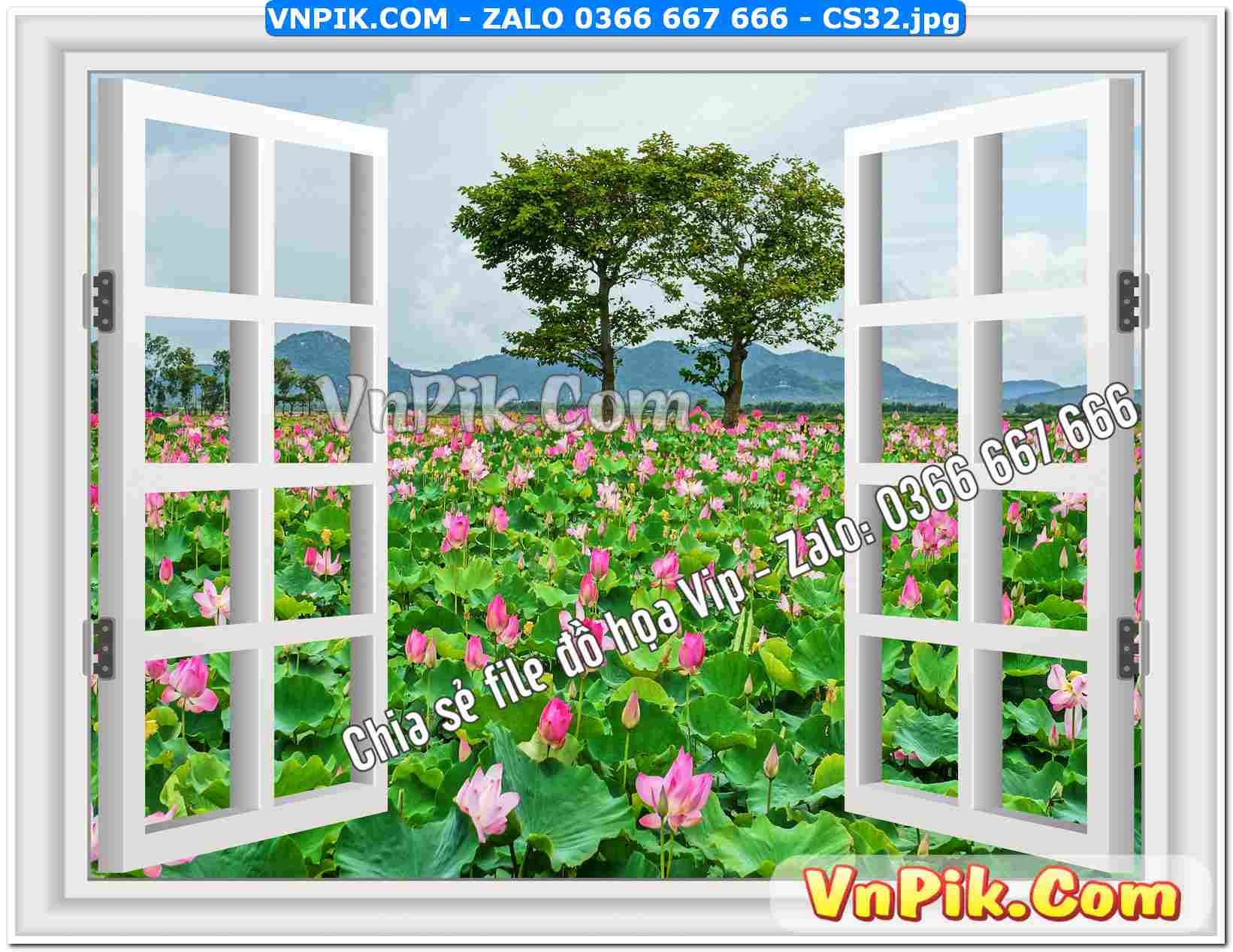 Mẫu tranh cửa sổ 3D tranh dán tường mã file CS32