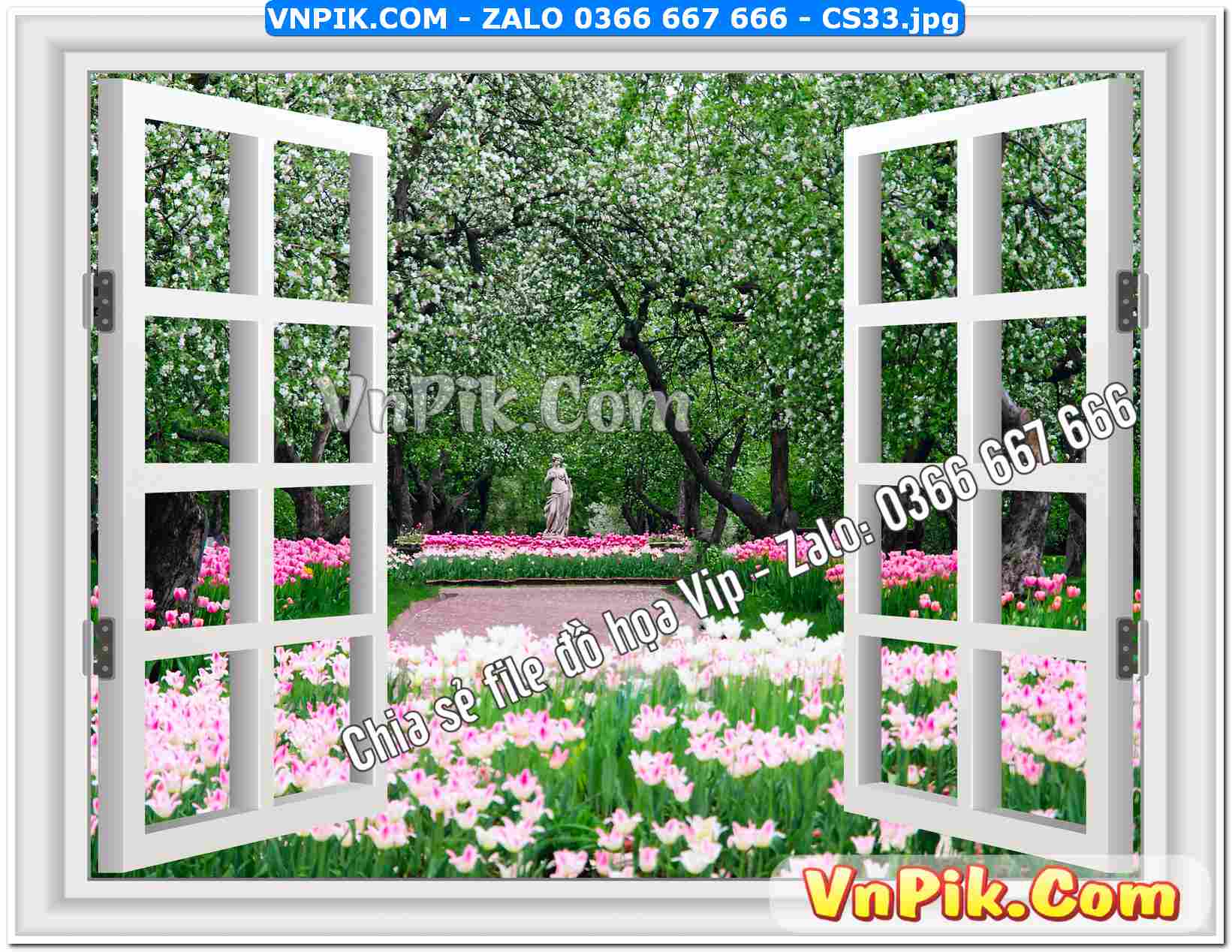 Mẫu tranh cửa sổ 3D tranh dán tường mã file CS33