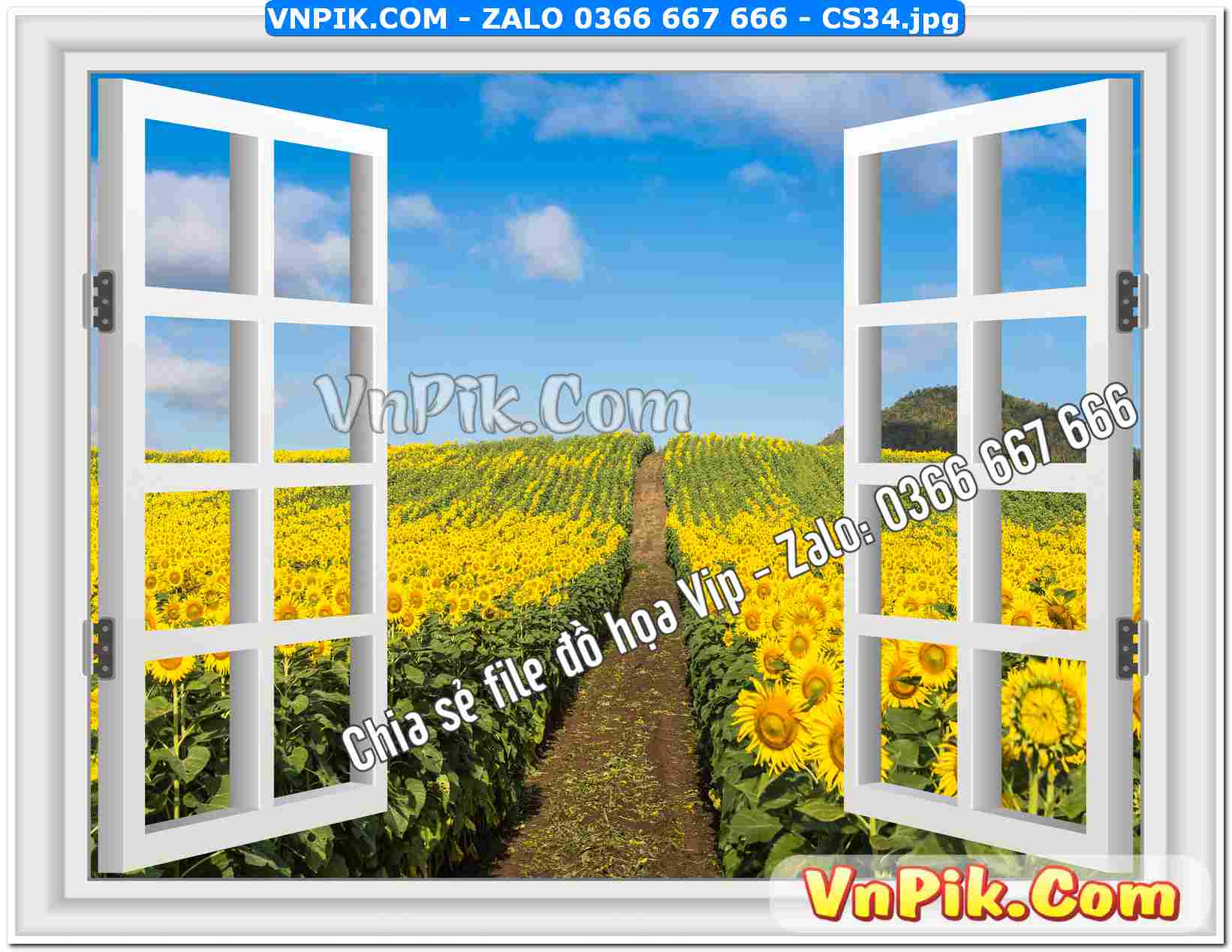 Mẫu tranh cửa sổ 3D tranh dán tường mã file CS34