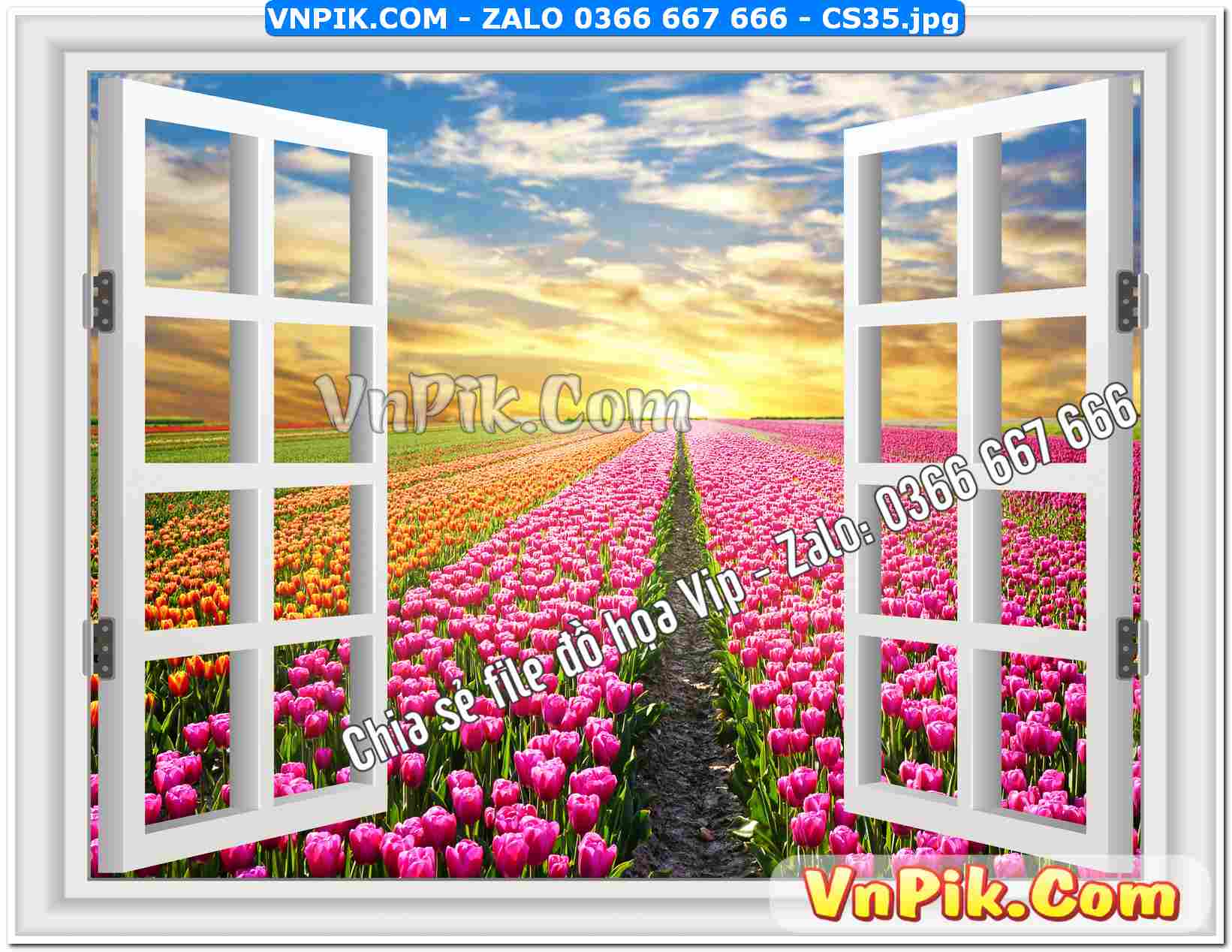 Mẫu tranh cửa sổ 3D tranh dán tường mã file CS35