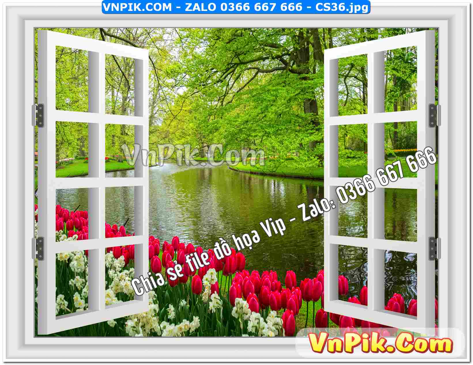 Mẫu tranh cửa sổ 3D tranh dán tường mã file CS36
