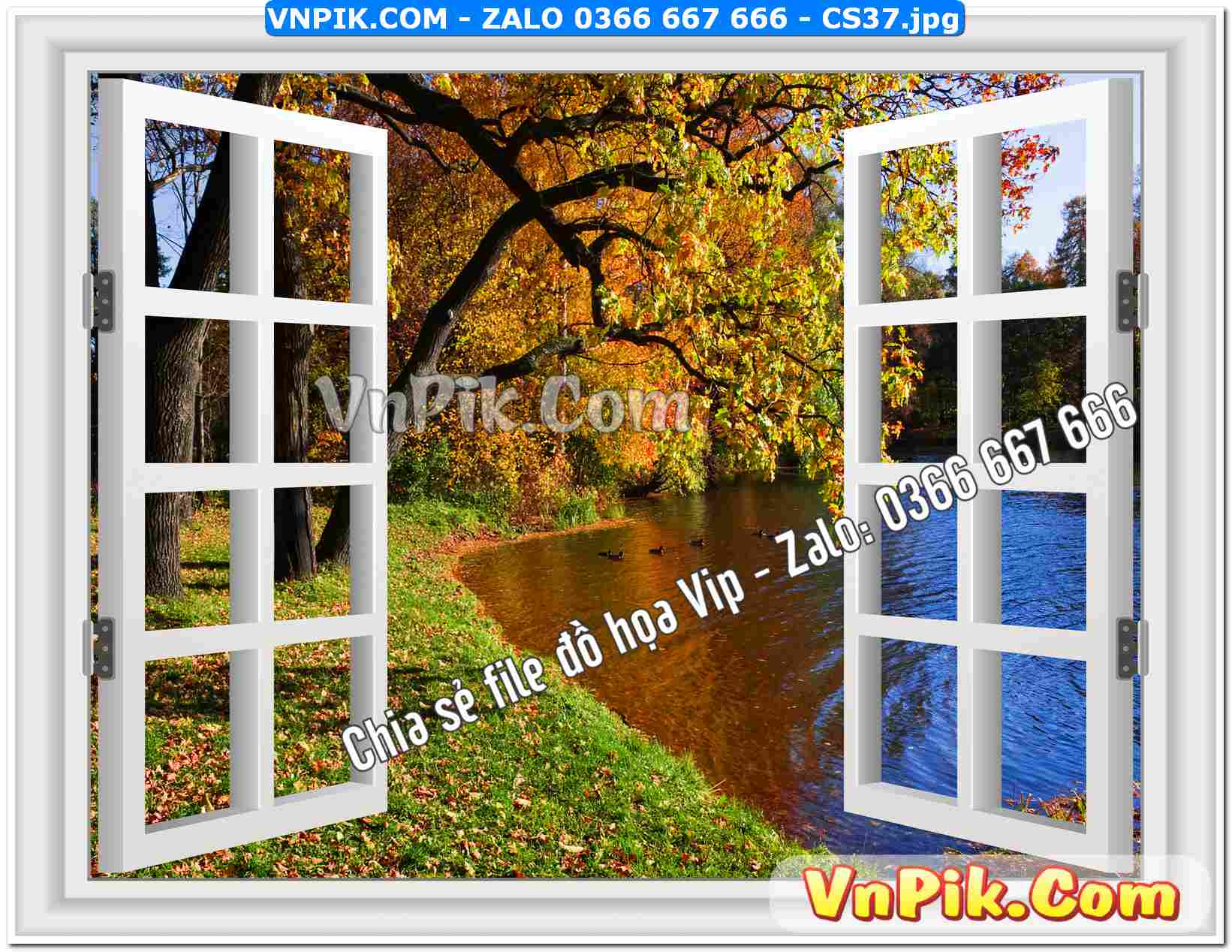 Mẫu tranh cửa sổ 3D tranh dán tường mã file CS37