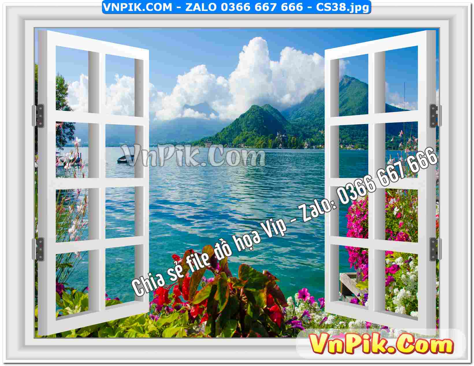 Mẫu tranh cửa sổ 3D tranh dán tường mã file CS38