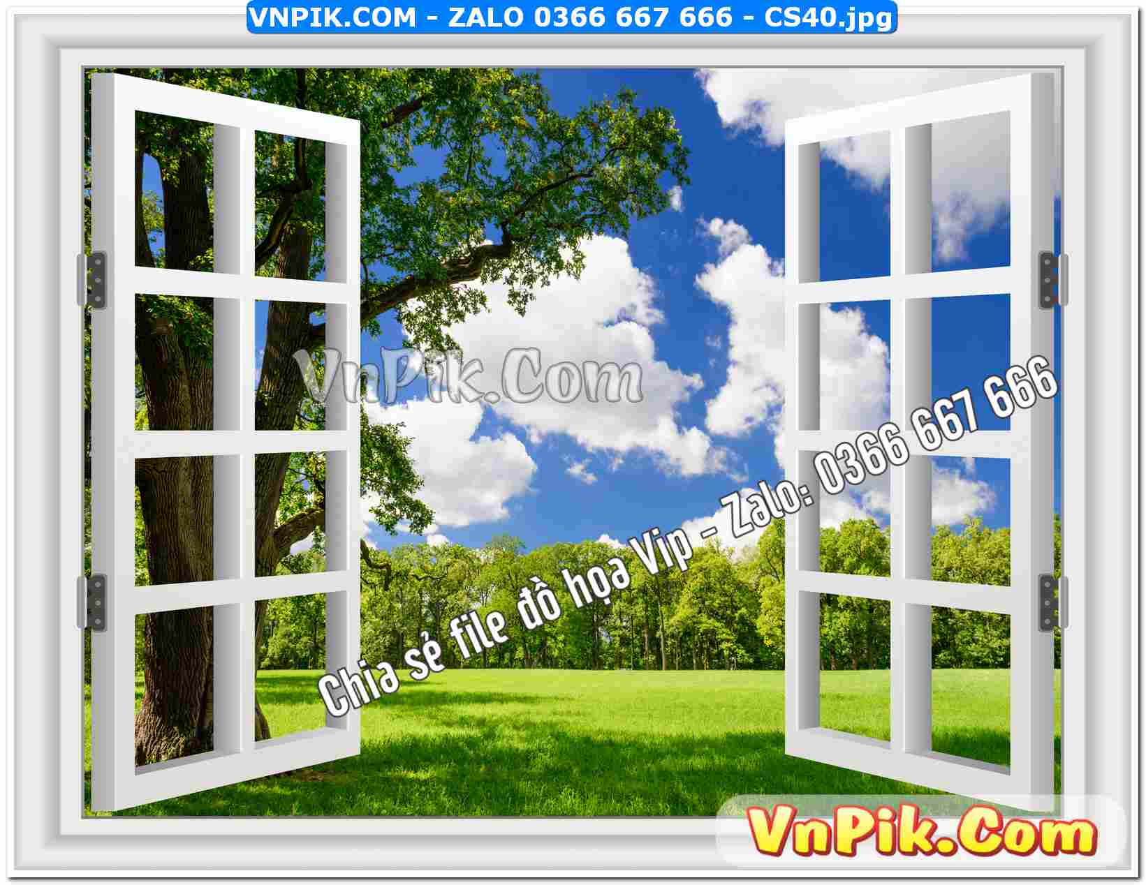 Mẫu tranh cửa sổ 3D tranh dán tường mã file CS40