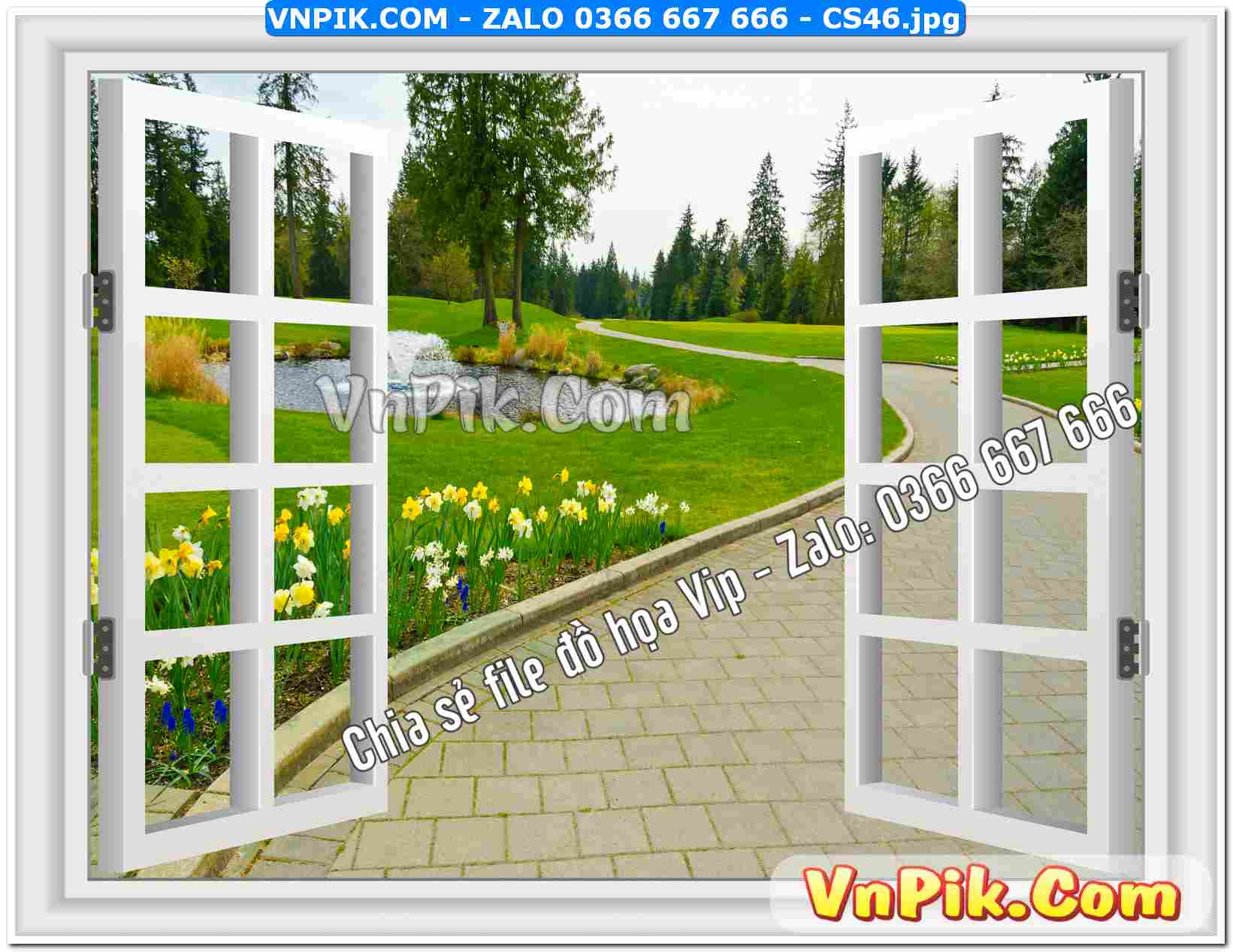 Mẫu tranh cửa sổ 3D tranh dán tường mã file CS46
