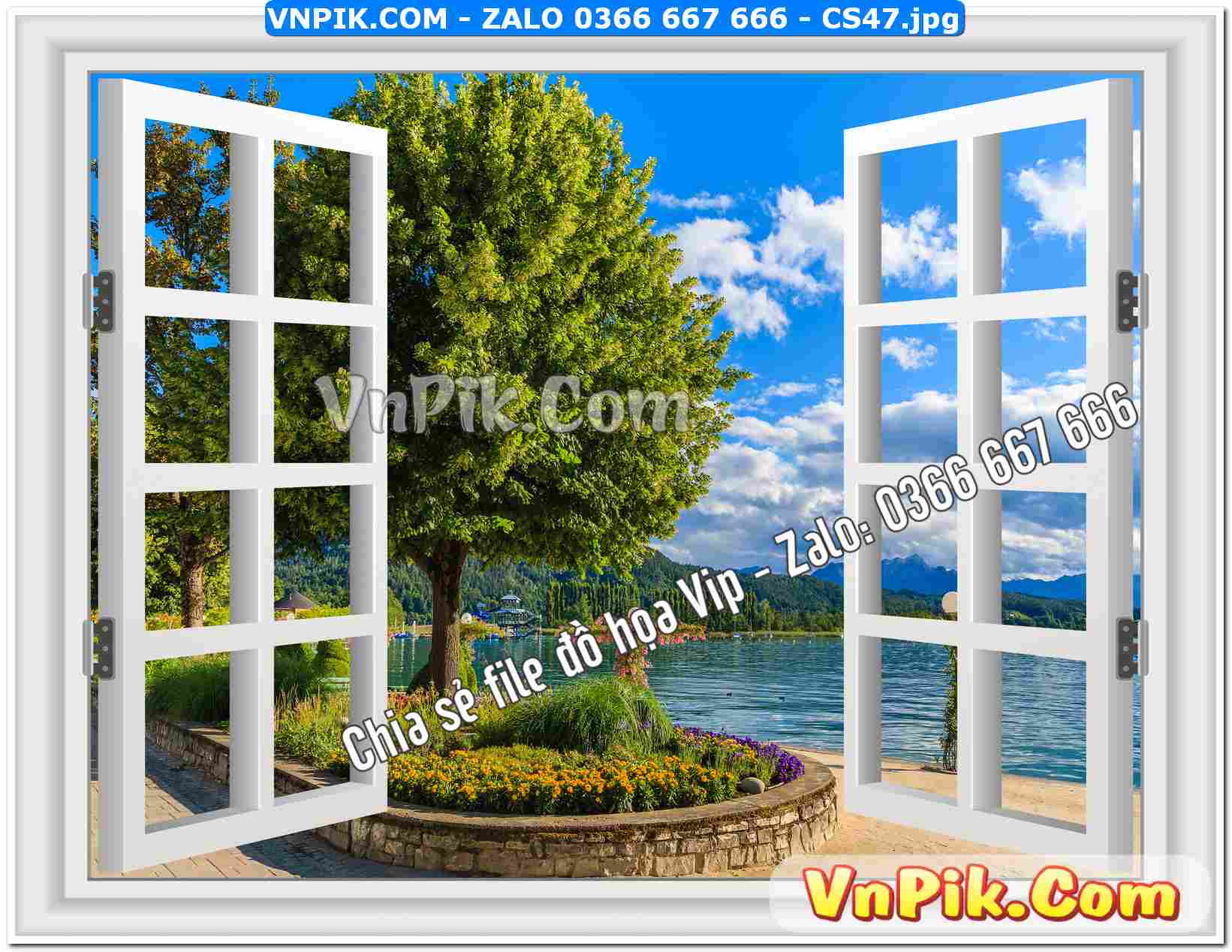 Mẫu tranh cửa sổ 3D tranh dán tường mã file CS47