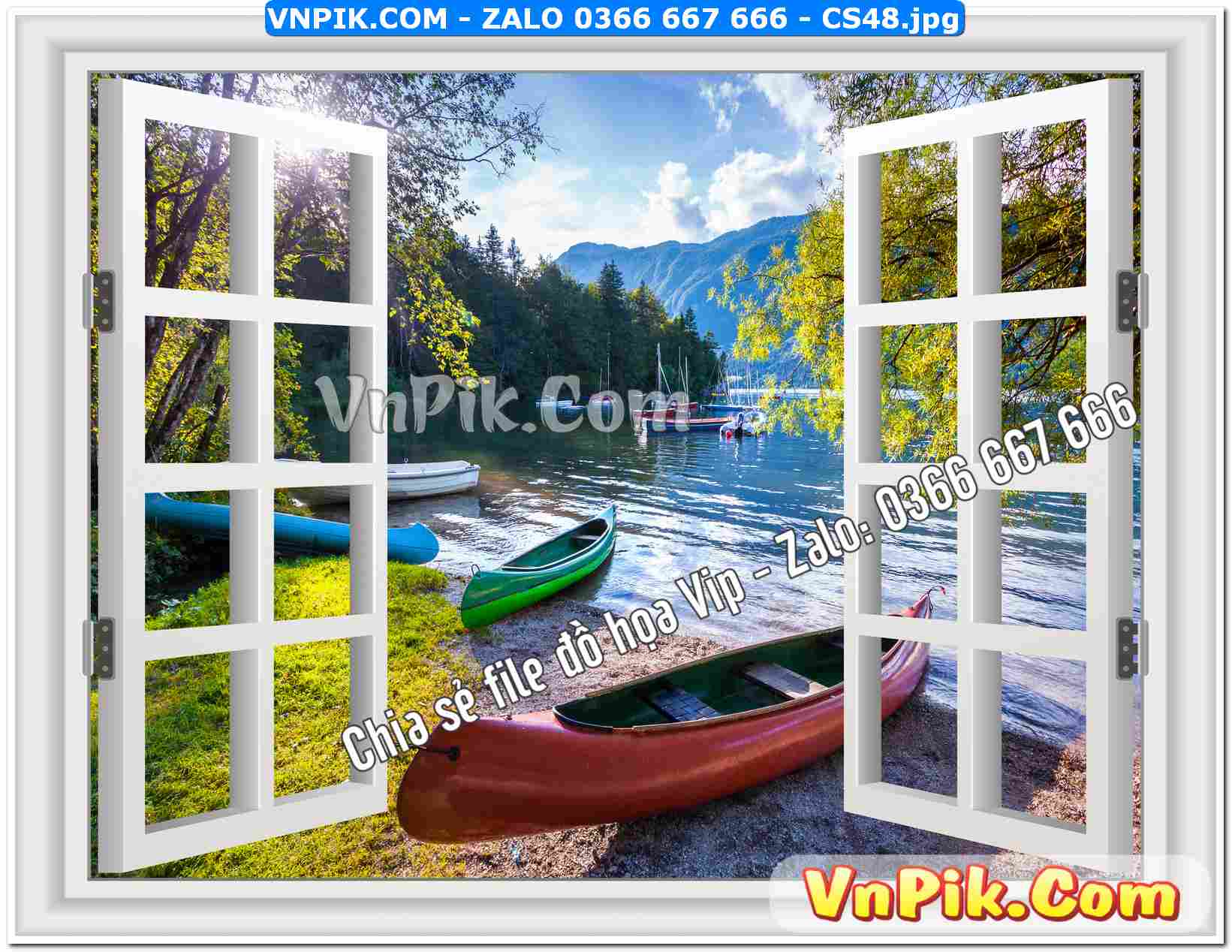 Mẫu tranh cửa sổ 3D tranh dán tường mã file CS48