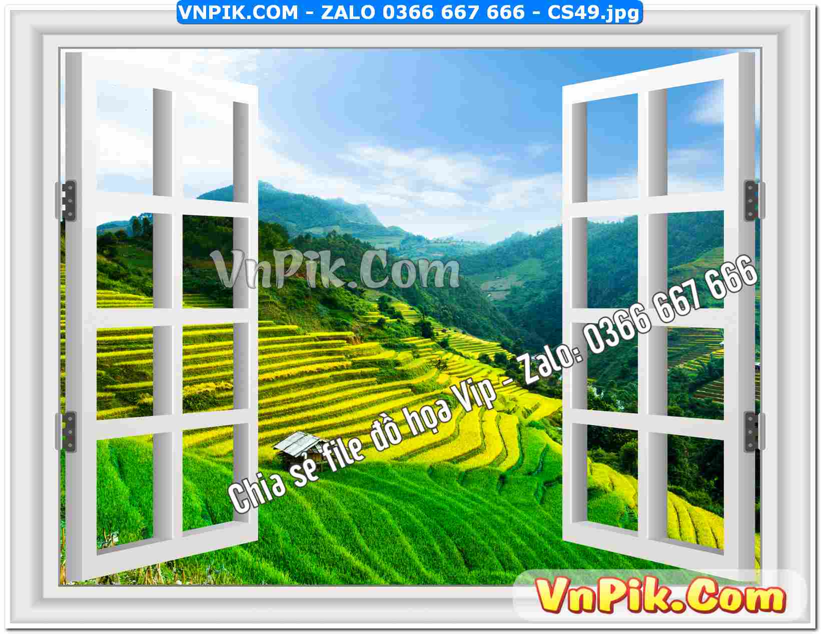 Mẫu tranh cửa sổ 3D tranh dán tường mã file CS49