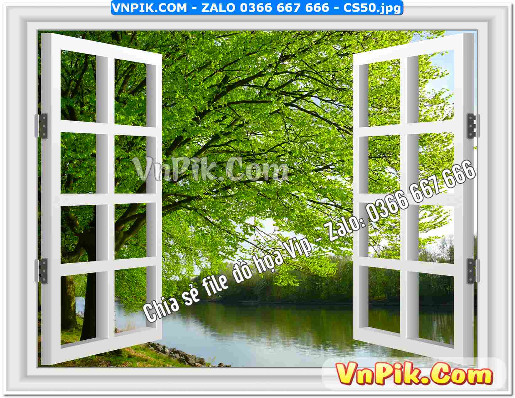 Mẫu tranh cửa sổ 3D tranh dán tường mã file CS50