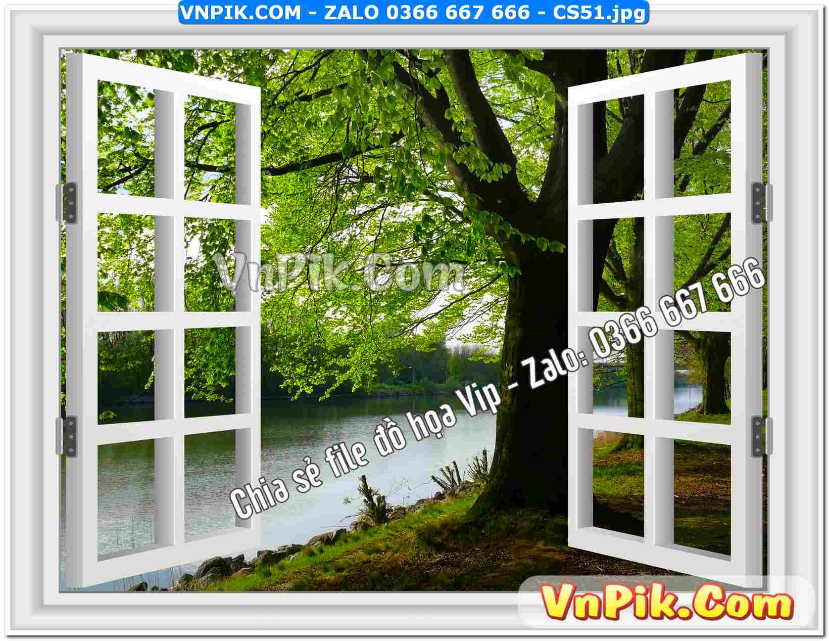 Mẫu tranh cửa sổ 3D tranh dán tường mã file CS51