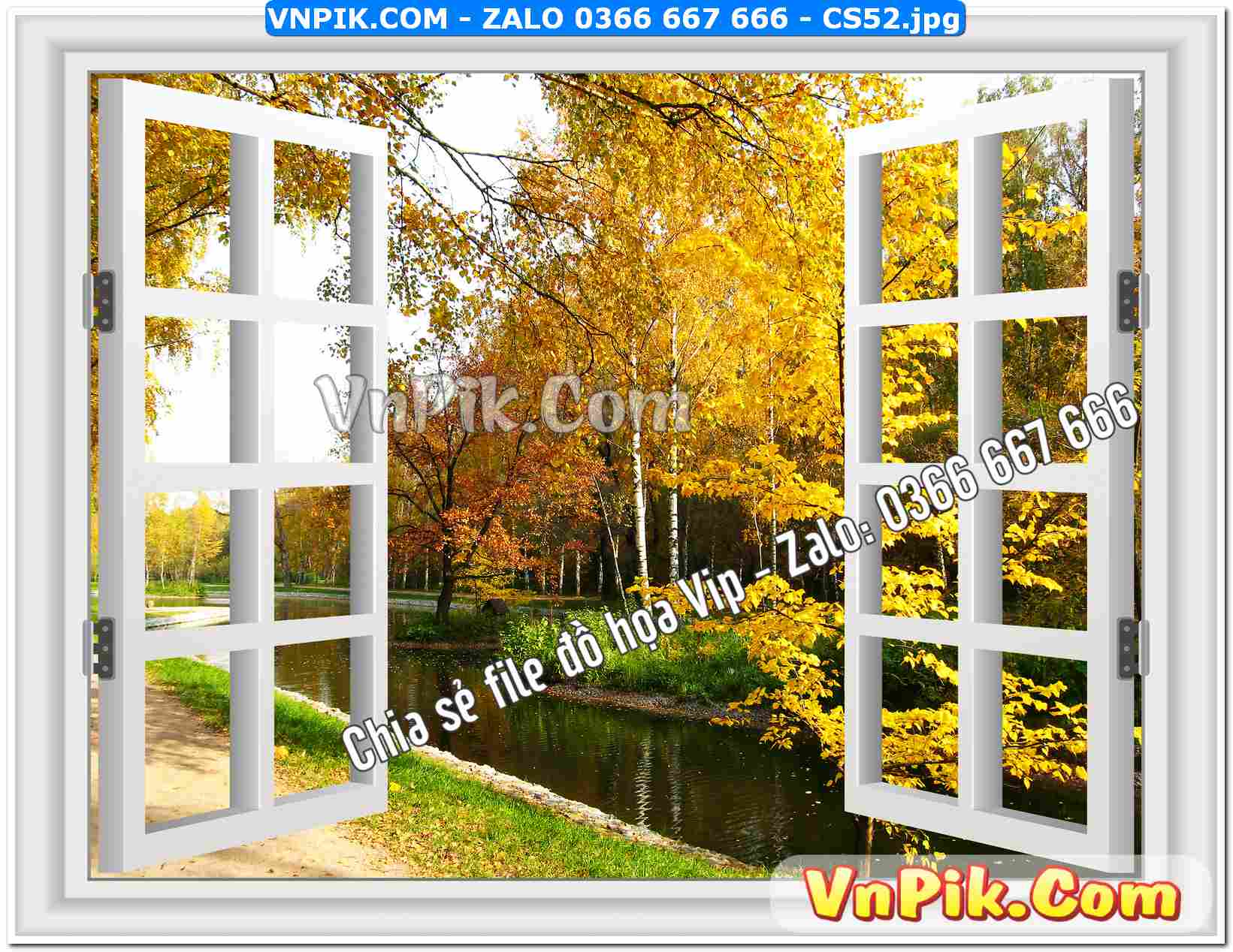 Mẫu tranh cửa sổ 3D tranh dán tường mã file CS52