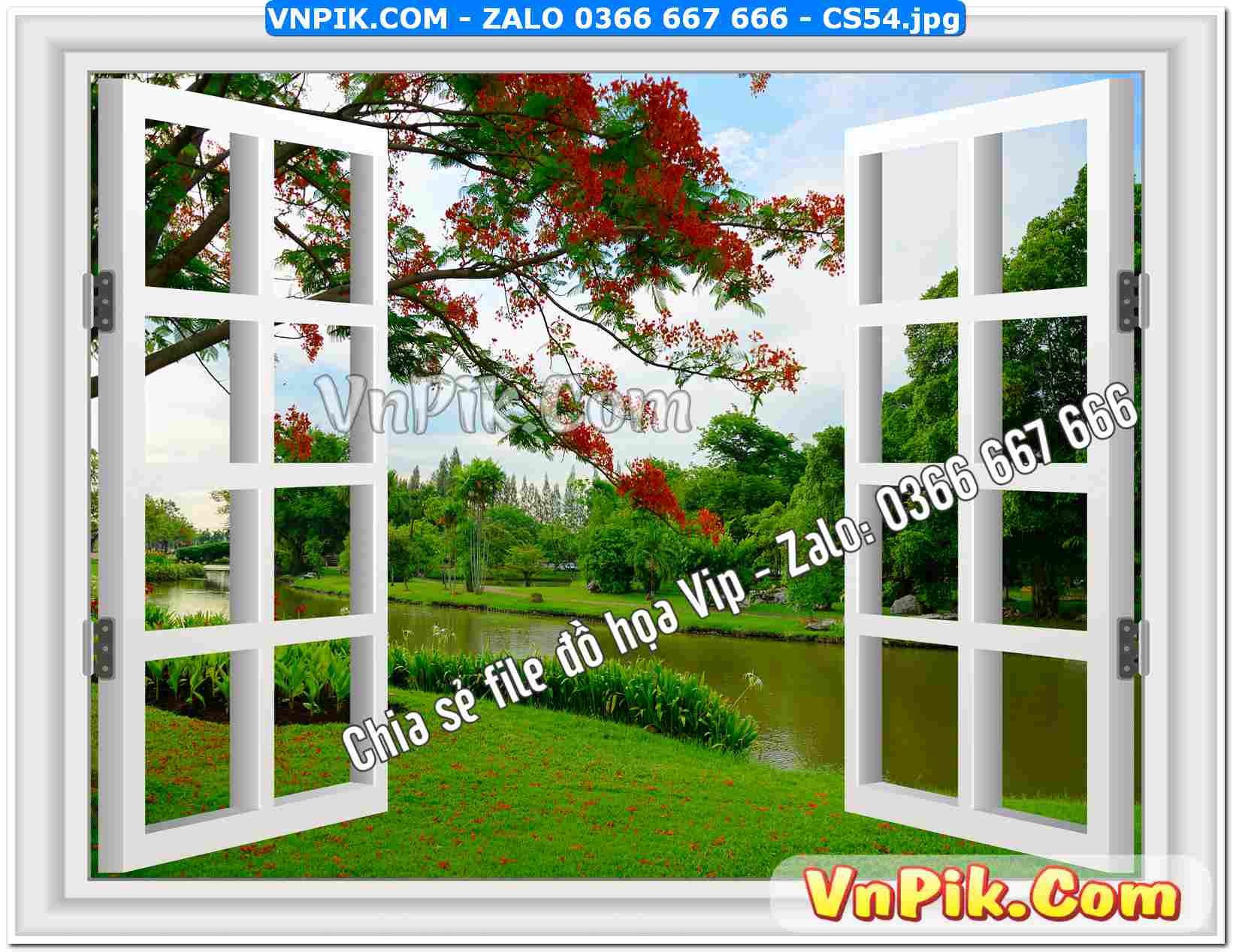 Mẫu tranh cửa sổ 3D tranh dán tường mã file CS54