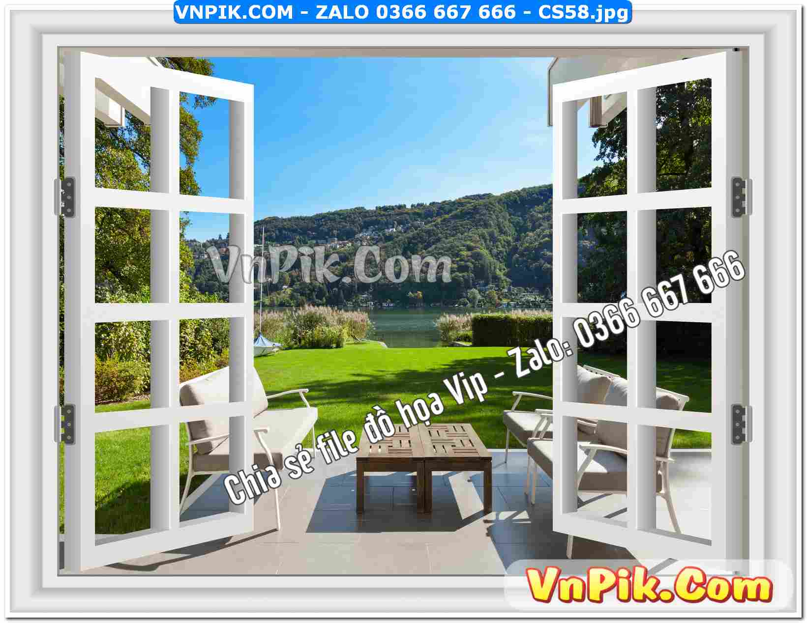 Mẫu tranh cửa sổ 3D tranh dán tường mã file CS58