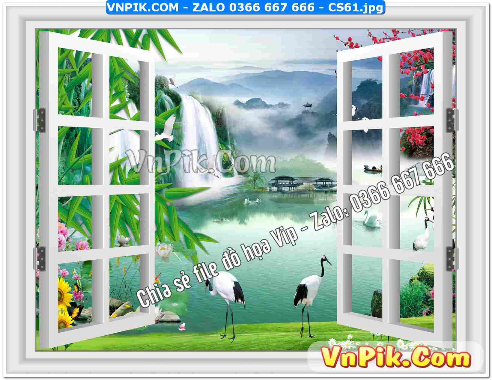 Mẫu tranh cửa sổ 3D tranh dán tường mã file CS61