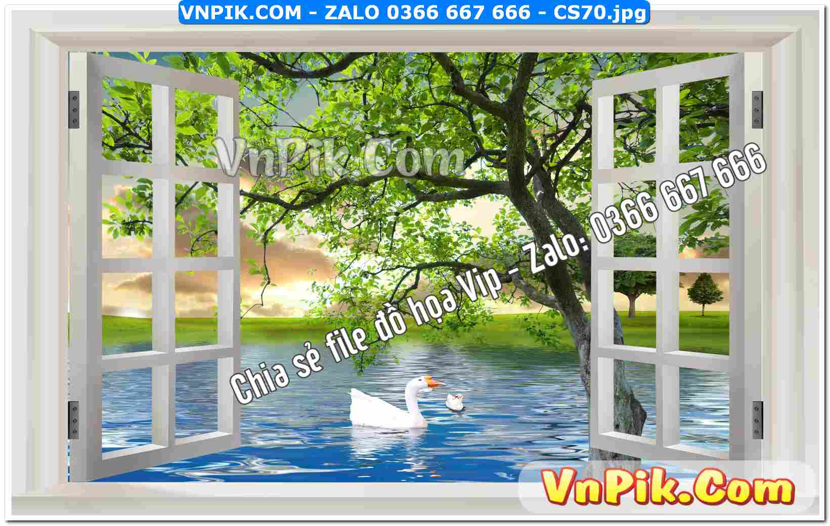 Mẫu tranh cửa sổ 3D tranh dán tường mã file CS70