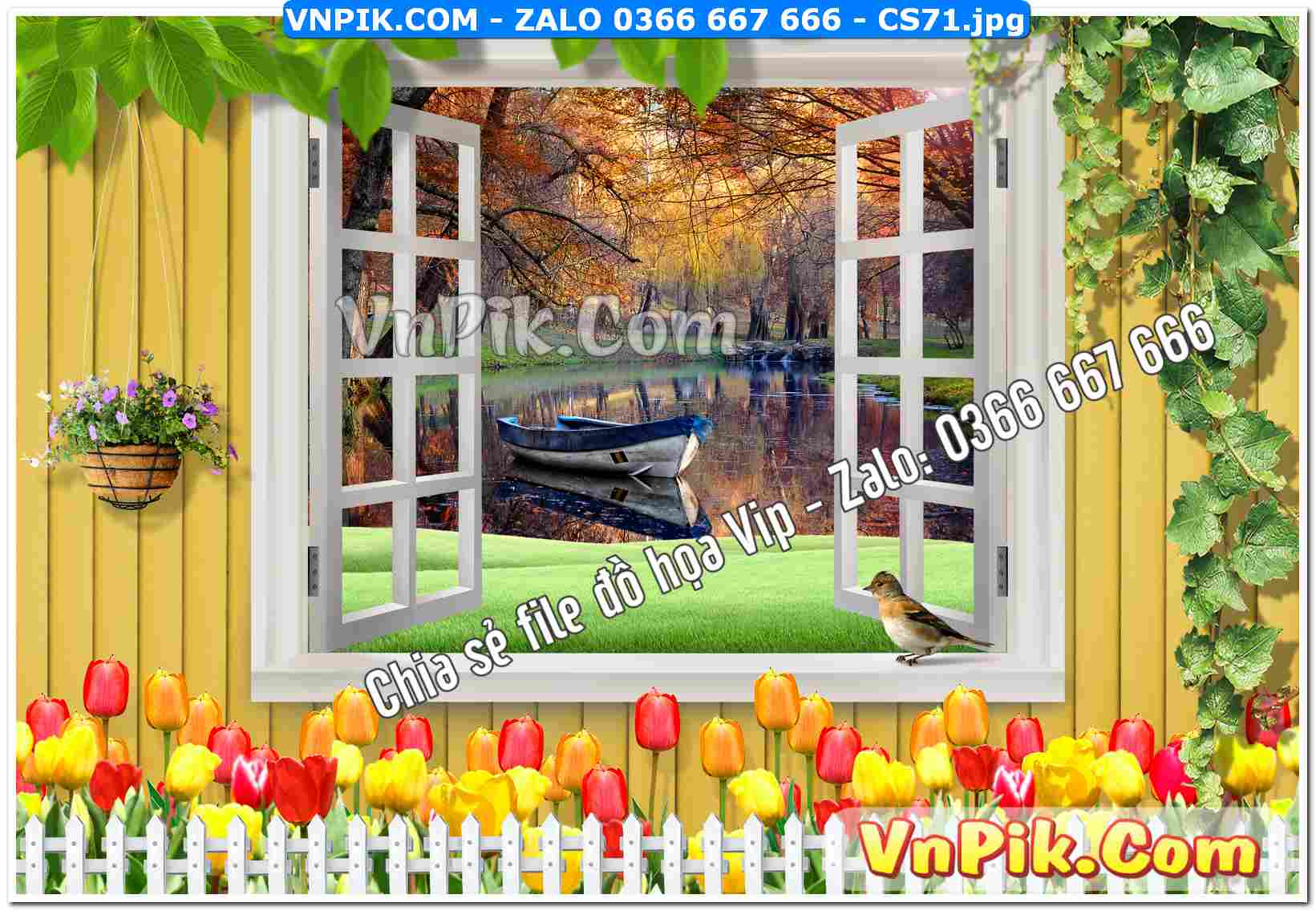 Mẫu tranh cửa sổ 3D tranh dán tường mã file CS71