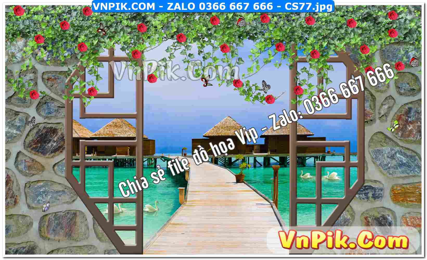 Mẫu tranh cửa sổ 3D tranh dán tường mã file CS77
