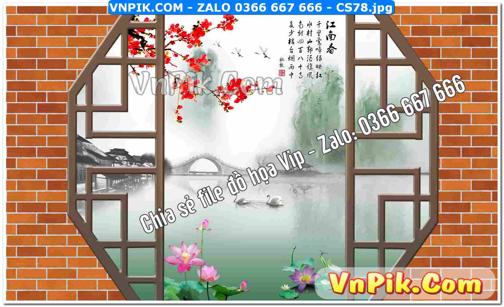 Mẫu tranh cửa sổ 3D tranh dán tường mã file CS78