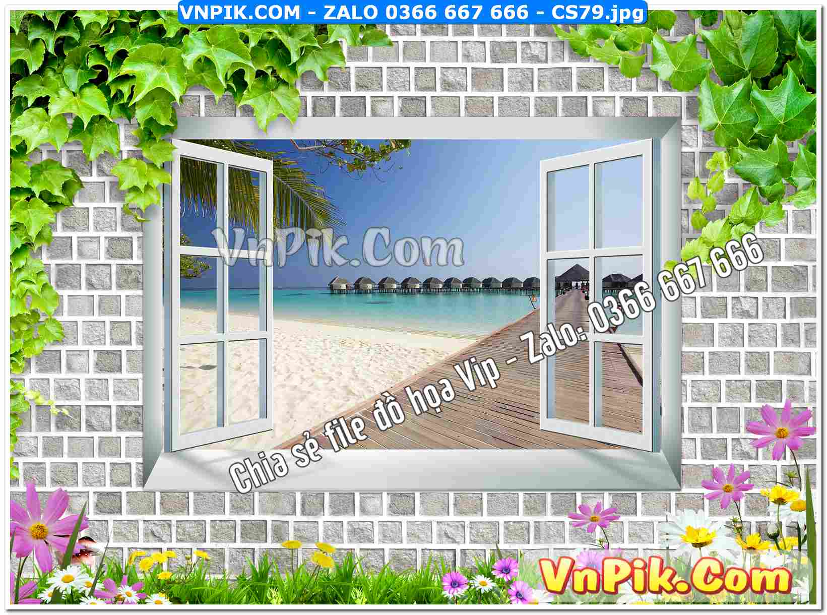 Mẫu tranh cửa sổ 3D tranh dán tường mã file CS79