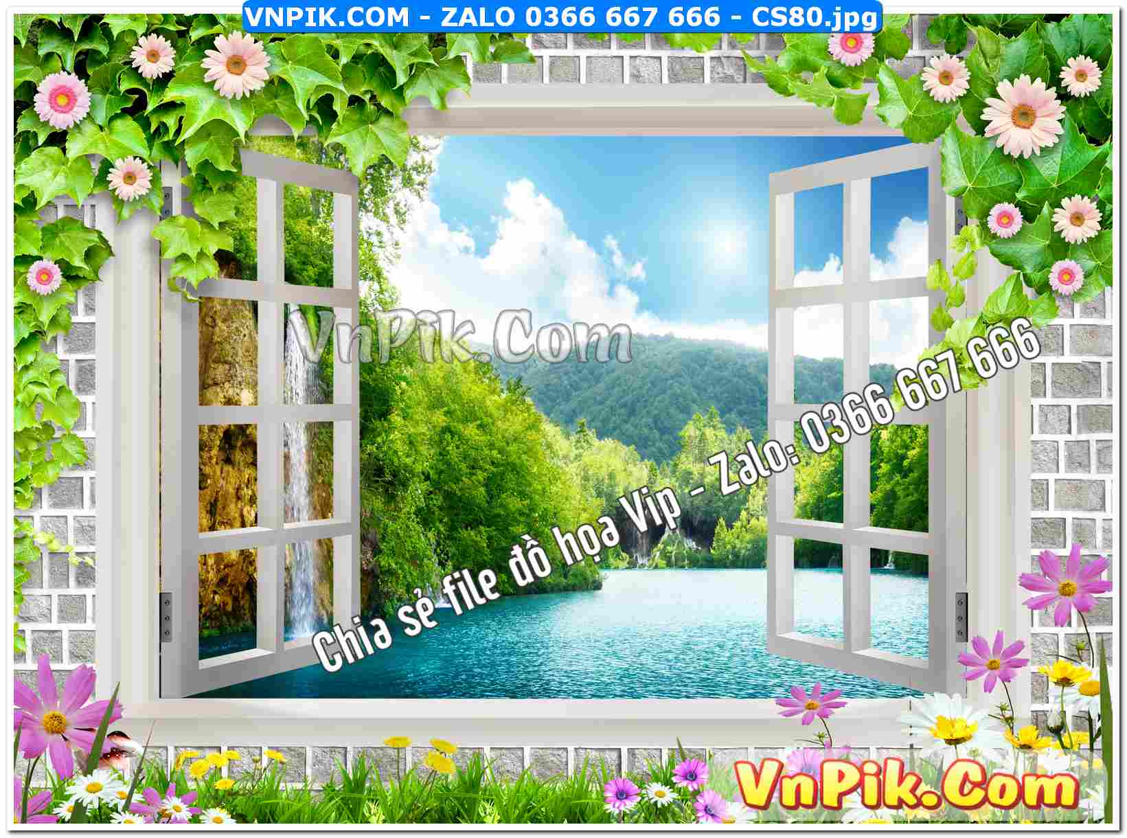 Mẫu tranh cửa sổ 3D tranh dán tường mã file CS80