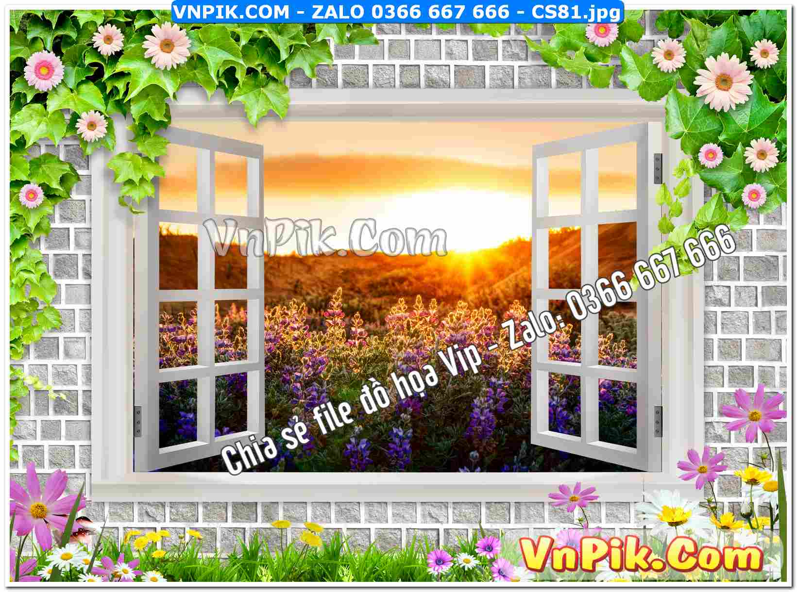 Mẫu tranh cửa sổ 3D tranh dán tường mã file CS81