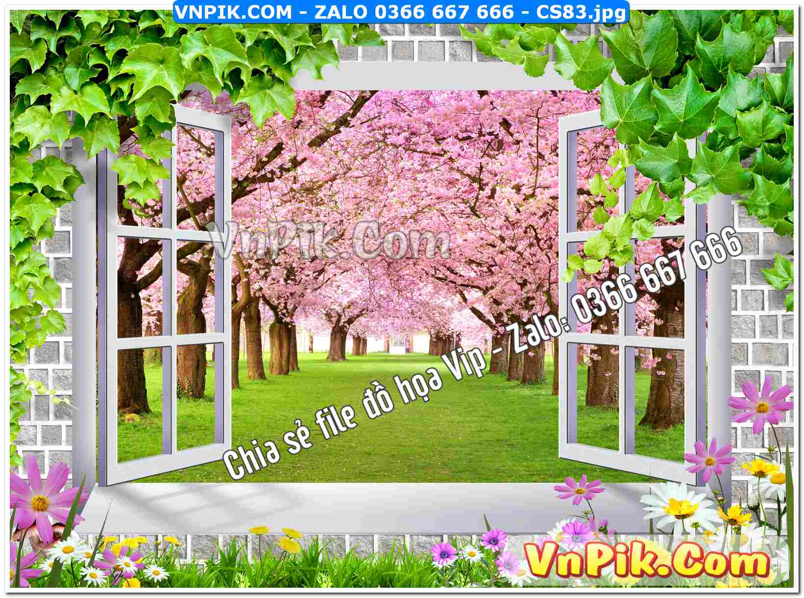 Mẫu tranh cửa sổ 3D tranh dán tường mã file CS83