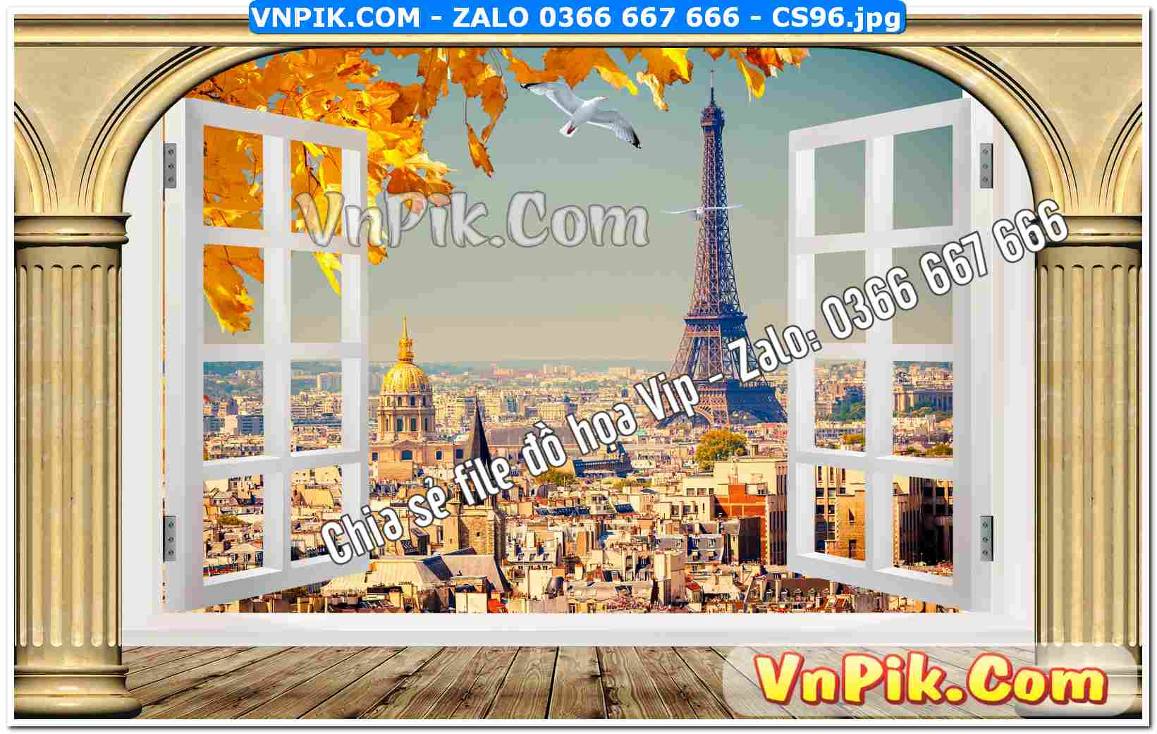 Mẫu tranh cửa sổ 3D tranh dán tường mã file CS96