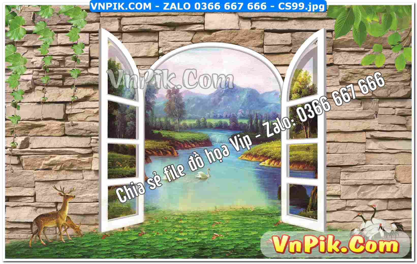 Mẫu tranh cửa sổ 3D tranh dán tường mã file CS99