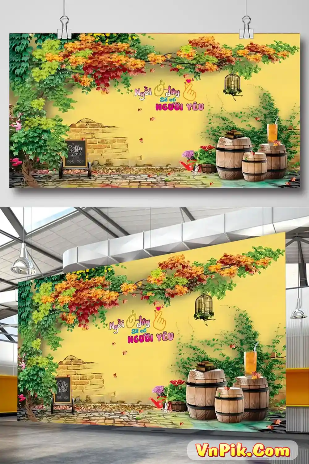 Tranh tường trang trí quán cà phê trà sửa file ảnh chất lượng cao 02