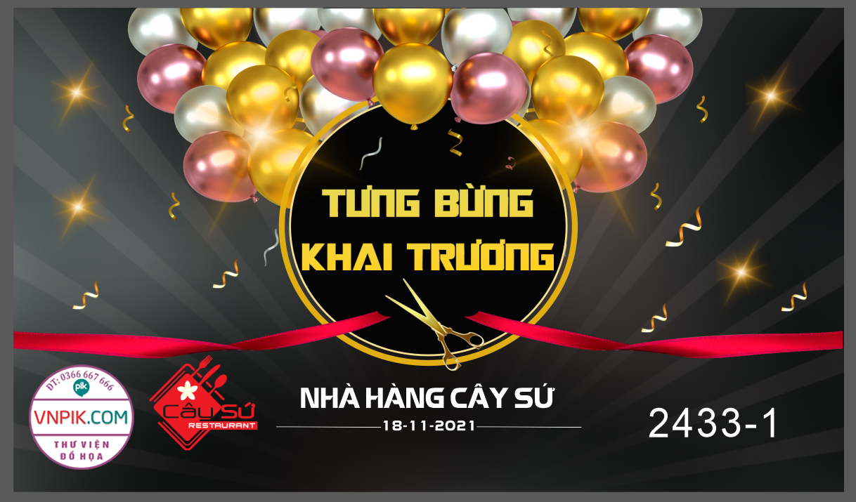 Backdrop Tưng bừng khai trương nhà hàng cây sứ file CDR x5 mẫu 1